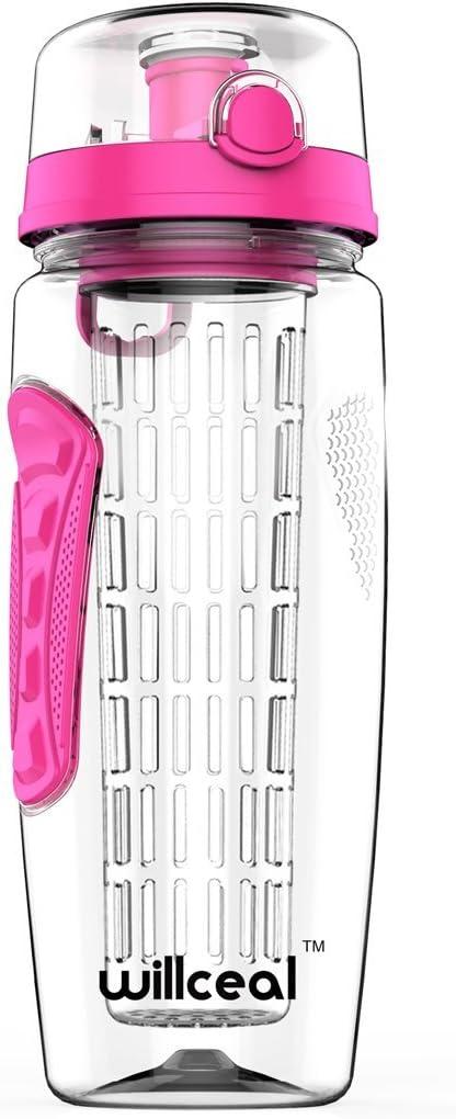 image:imageBouteille deau avec infuseur Fruits 095 l Fabrique en Tritan sans BPA Couvercle Rabat AntiFuite Convient pour Le Sports et Le CampingRose