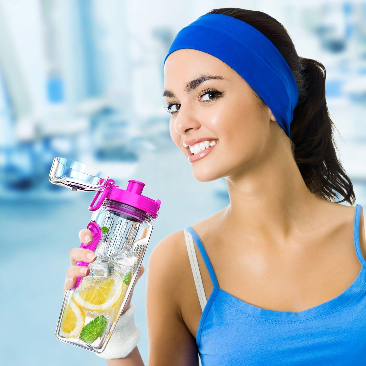 image:imageBouteille deau avec infuseur Fruits 095 l Fabrique en Tritan sans BPA Couvercle Rabat AntiFuite Convient pour Le Sports et Le CampingRose
