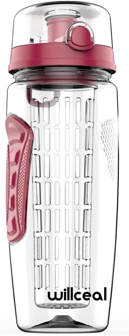 image:imageBouteille deau avec infuseur Fruits 095 l Fabrique en Tritan sans BPA Couvercle Rabat AntiFuite Convient pour Le Sports et Le CampingRouge Fonc