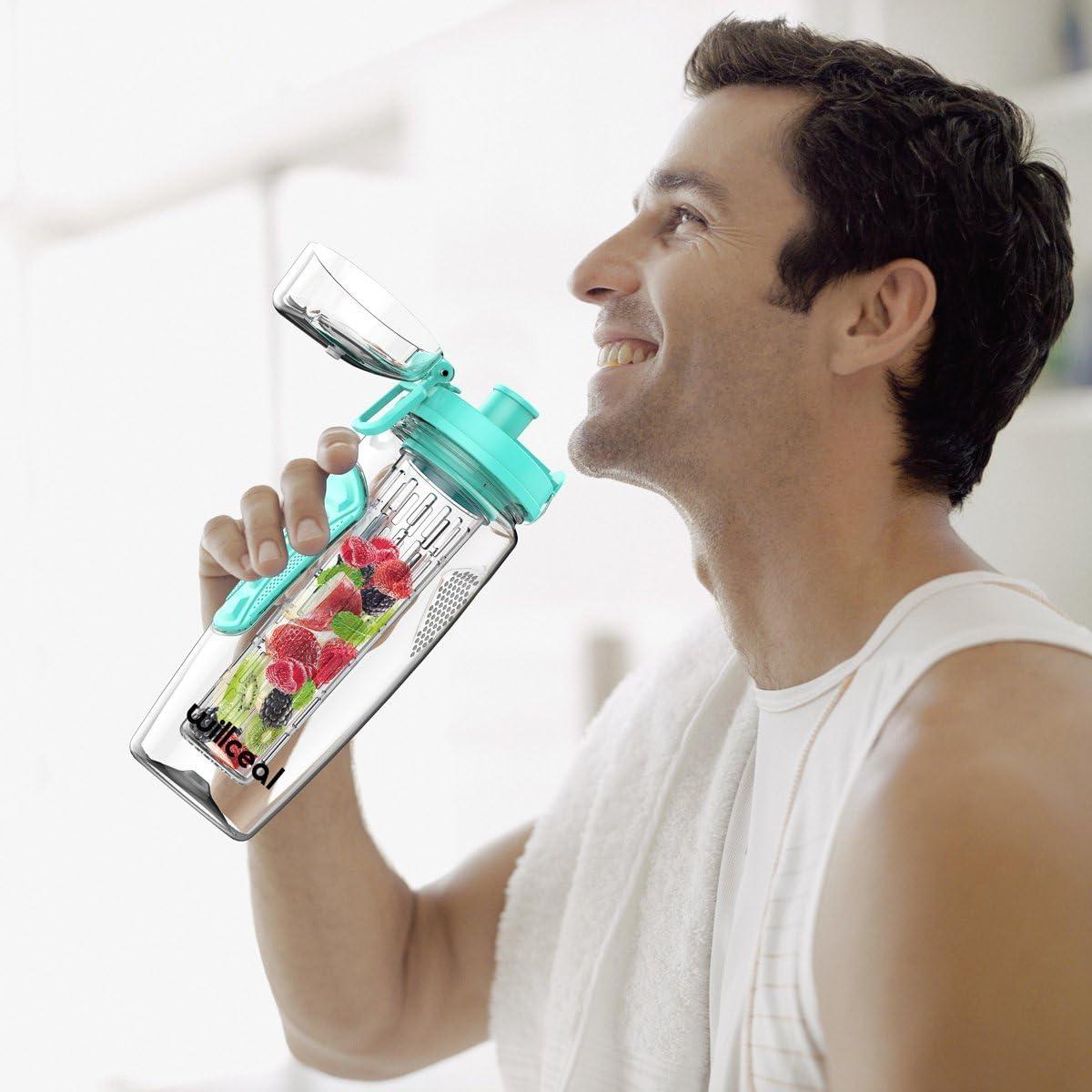 image:imageBouteille deau avec infuseur Fruits 095 l Fabrique en Tritan sans BPA Couvercle Rabat AntiFuite Convient pour Le Sports et Le CampingSarcelle