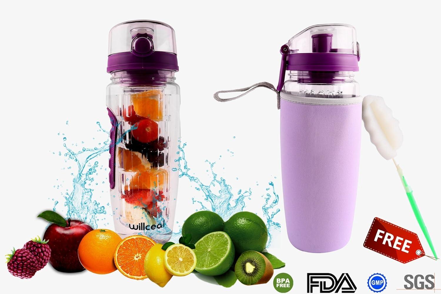 image:imageBouteille deau avec infuseur Fruits 095 l Fabrique en Tritan sans BPA Couvercle Rabat AntiFuite Convient pour Le Sports et Le CampingViolet