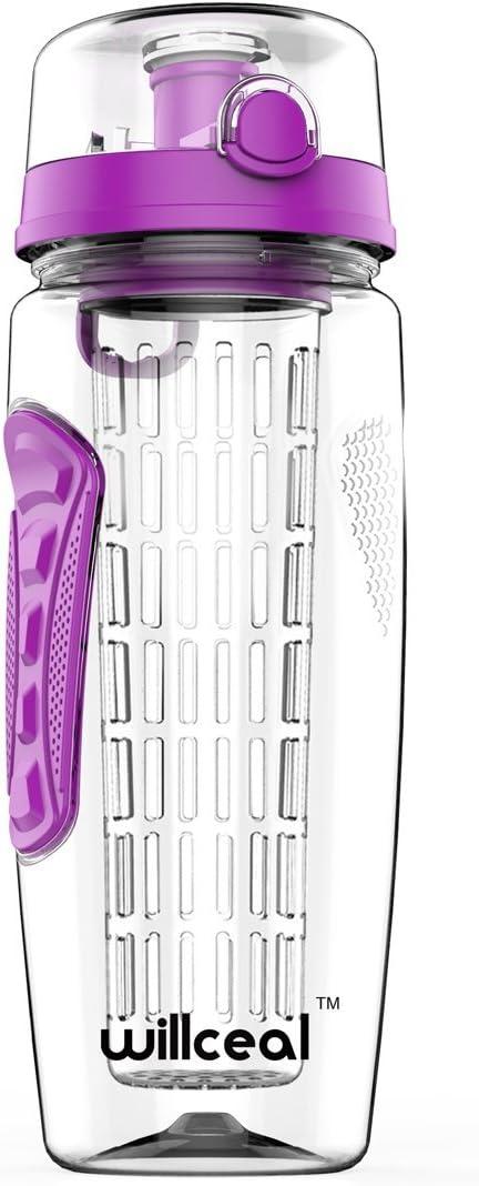 image:imageBouteille deau avec infuseur Fruits 095 l Fabrique en Tritan sans BPA Couvercle Rabat AntiFuite Convient pour Le Sports et Le CampingViolet