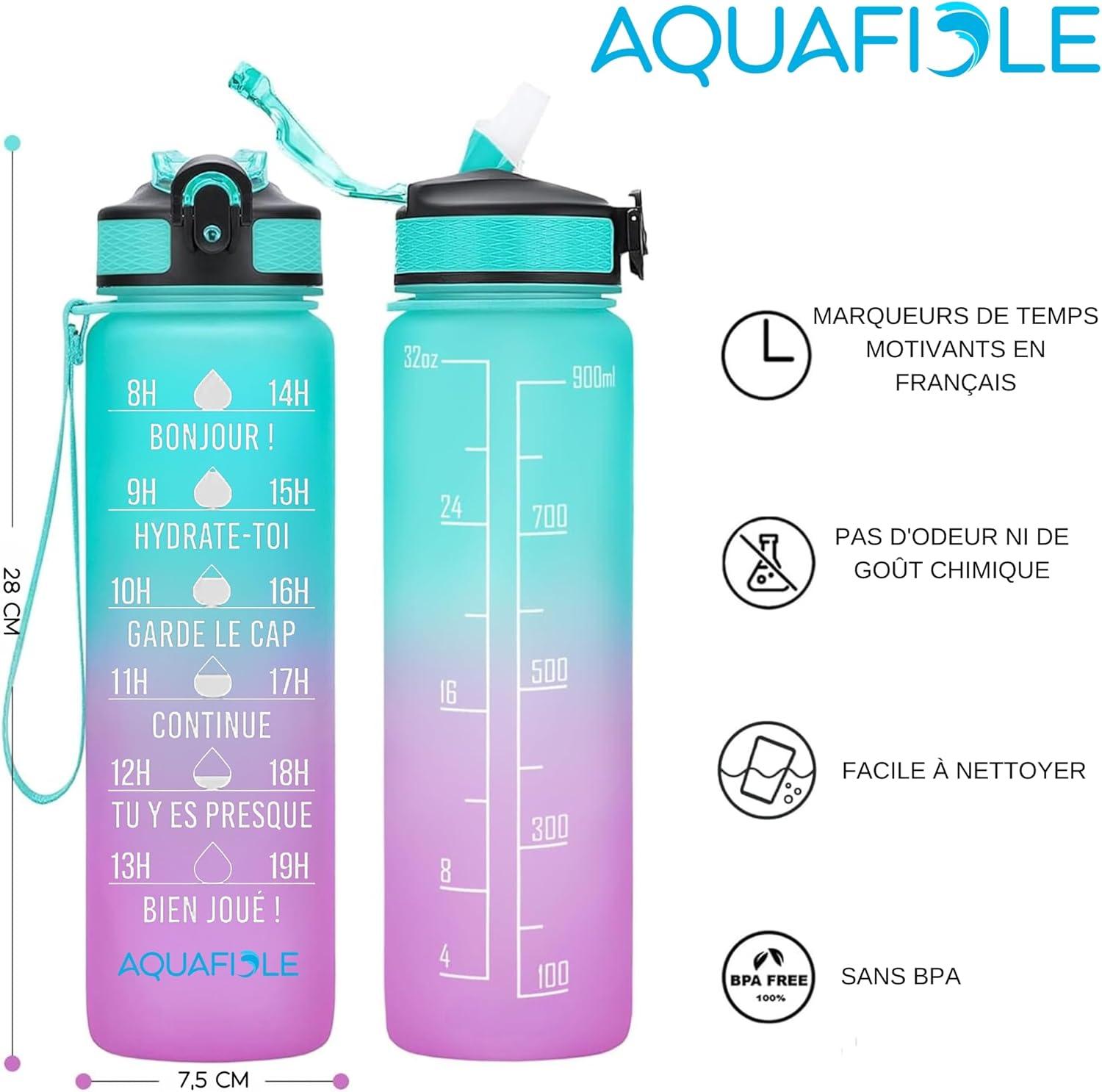 image:imageGourde 1l Motivation en Franais SANS BPA Gourde avec Paille Adulte Gourde Gradue pour 1 Journee Gourde pour Boire Plus Sport Camping Randonne VloVert Rose