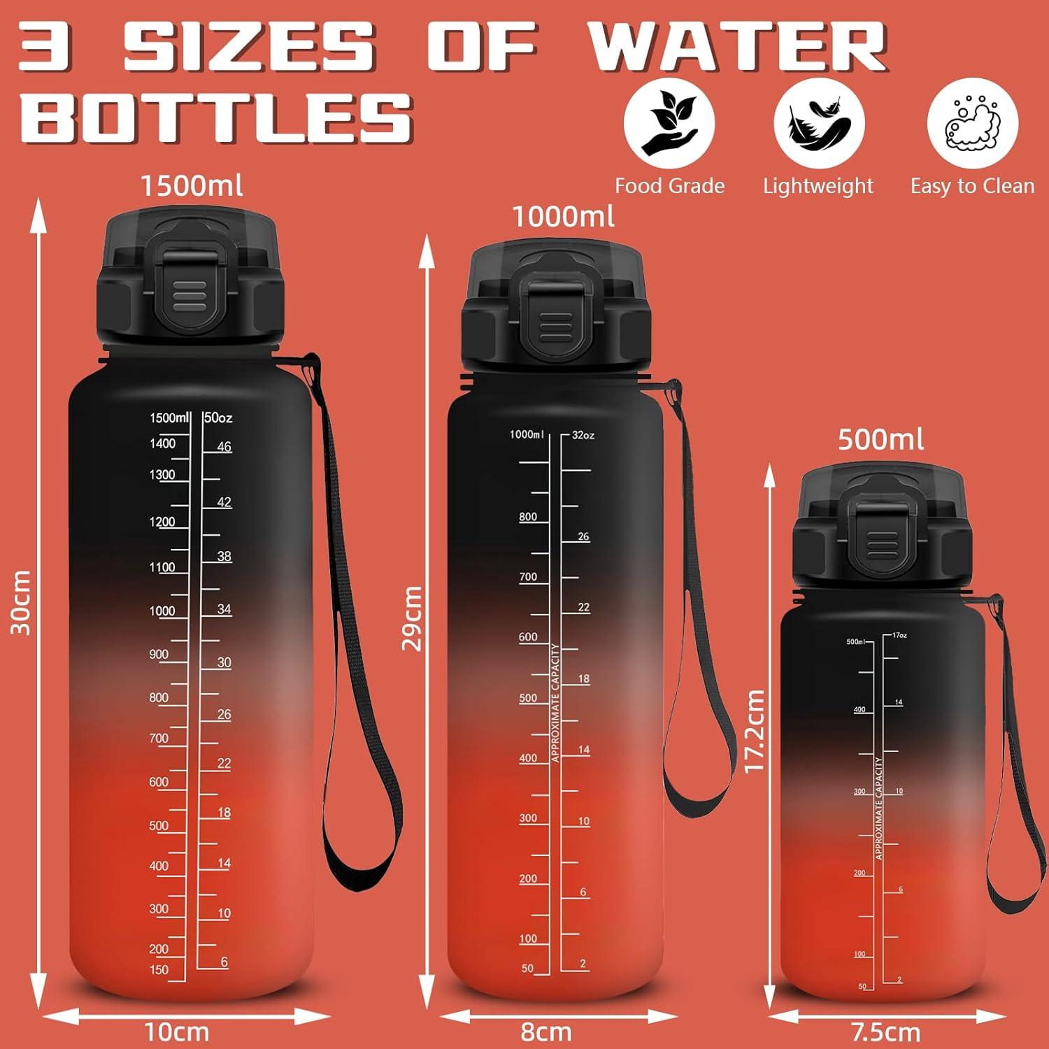 image:imageGourde Gourde 1l avec Paille Gourdes Sport anti Fuite Gourdes Gradue avec Slogan de Motivation Gourd Motivation Facile Nettoyer Bouteille deau pour Aptitude Camping RandonneNoirrouge