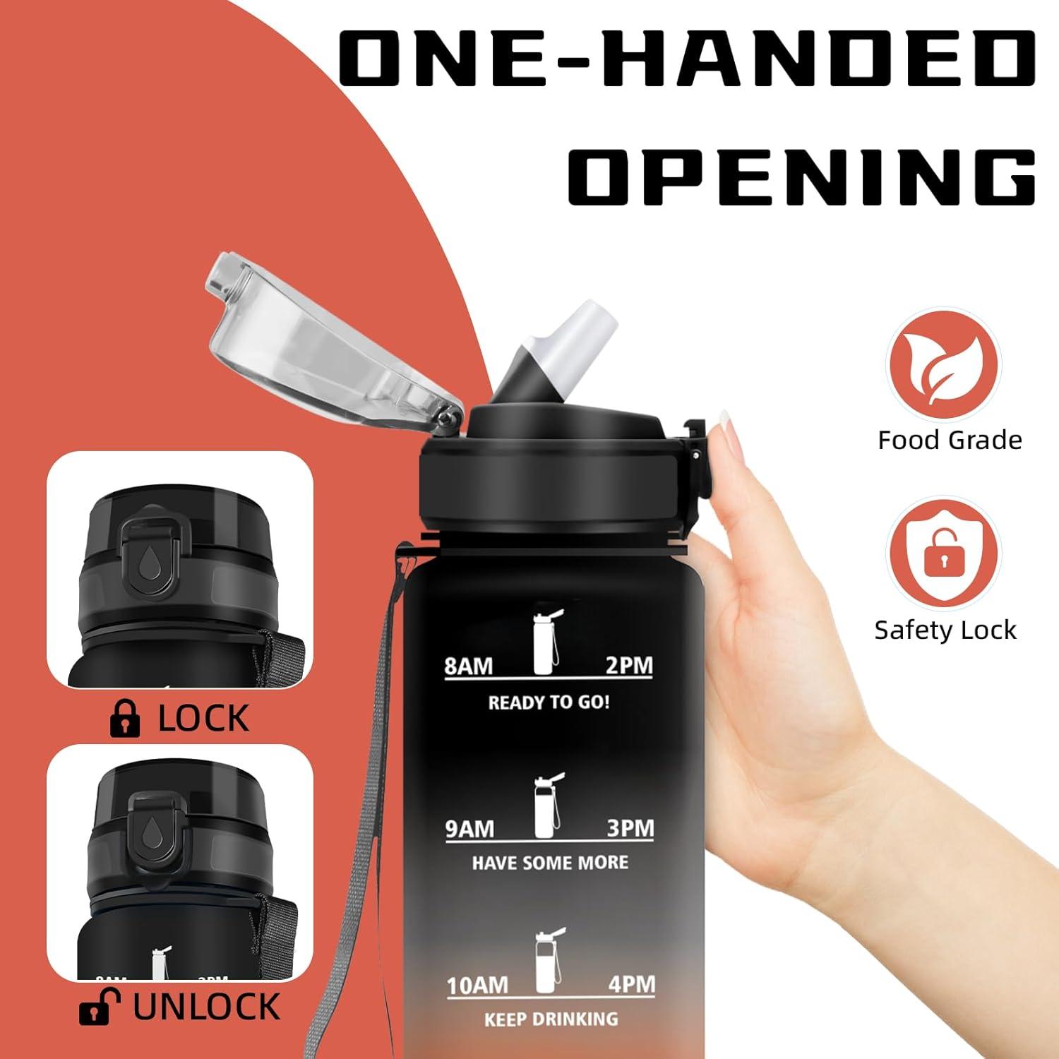 image:imageGourde Gourde 1l avec Paille Gourdes Sport anti Fuite Gourdes Gradue avec Slogan de Motivation Gourd Motivation Facile Nettoyer Bouteille deau pour Aptitude Camping RandonneNoirrouge