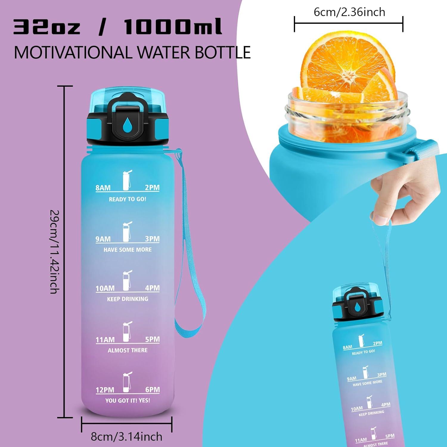 image:imageGourde Gourde 1l avec Paille Gourdes Sport anti Fuite Gourdes Gradue avec Slogan de Motivation Gourd Motivation Facile Nettoyer Bouteille deau pour Aptitude Camping RandonneBleuviolet
