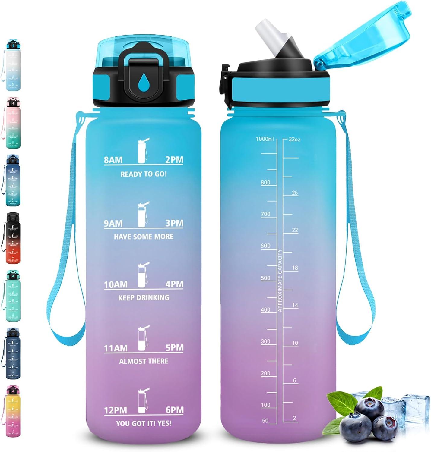 image:imageGourde Gourde 1l avec Paille Gourdes Sport anti Fuite Gourdes Gradue avec Slogan de Motivation Gourd Motivation Facile Nettoyer Bouteille deau pour Aptitude Camping RandonneBleuviolet