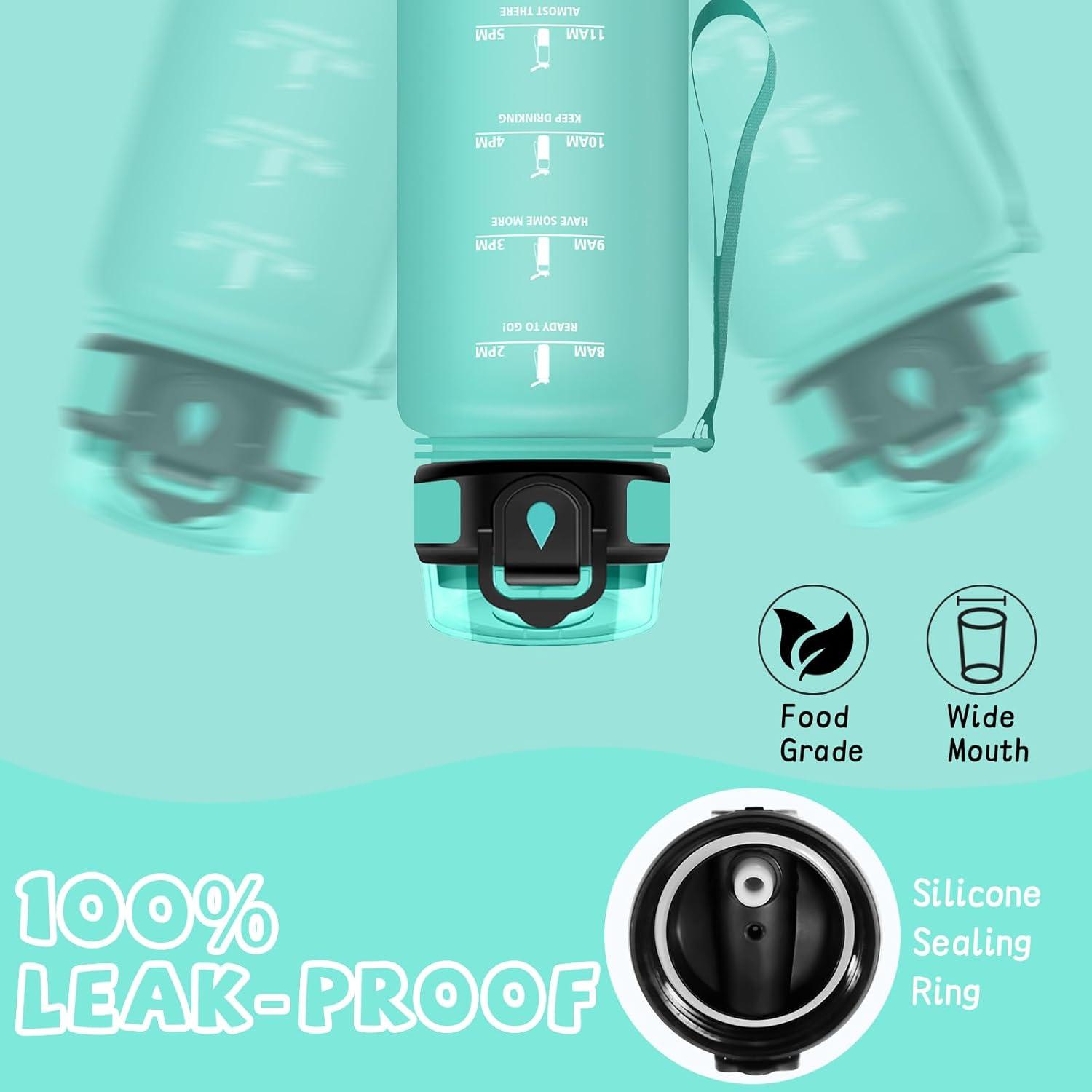 image:imageGourde Gourde 1l avec Paille Gourdes Sport anti Fuite Gourdes Gradue avec Slogan de Motivation Gourd Motivation Facile Nettoyer Bouteille deau pour Aptitude Camping RandonneVert