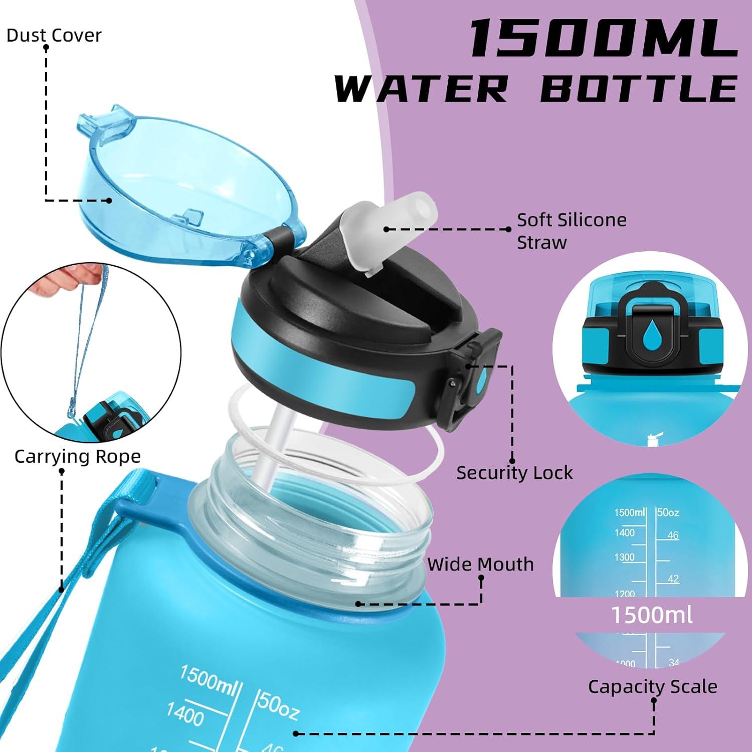 image:imageGourde Gourde 1l avec Paille Gourdes Sport anti Fuite Gourdes Gradue avec Slogan de Motivation Gourd Motivation Facile Nettoyer Bouteille deau pour Aptitude Camping RandonneBleuviolet