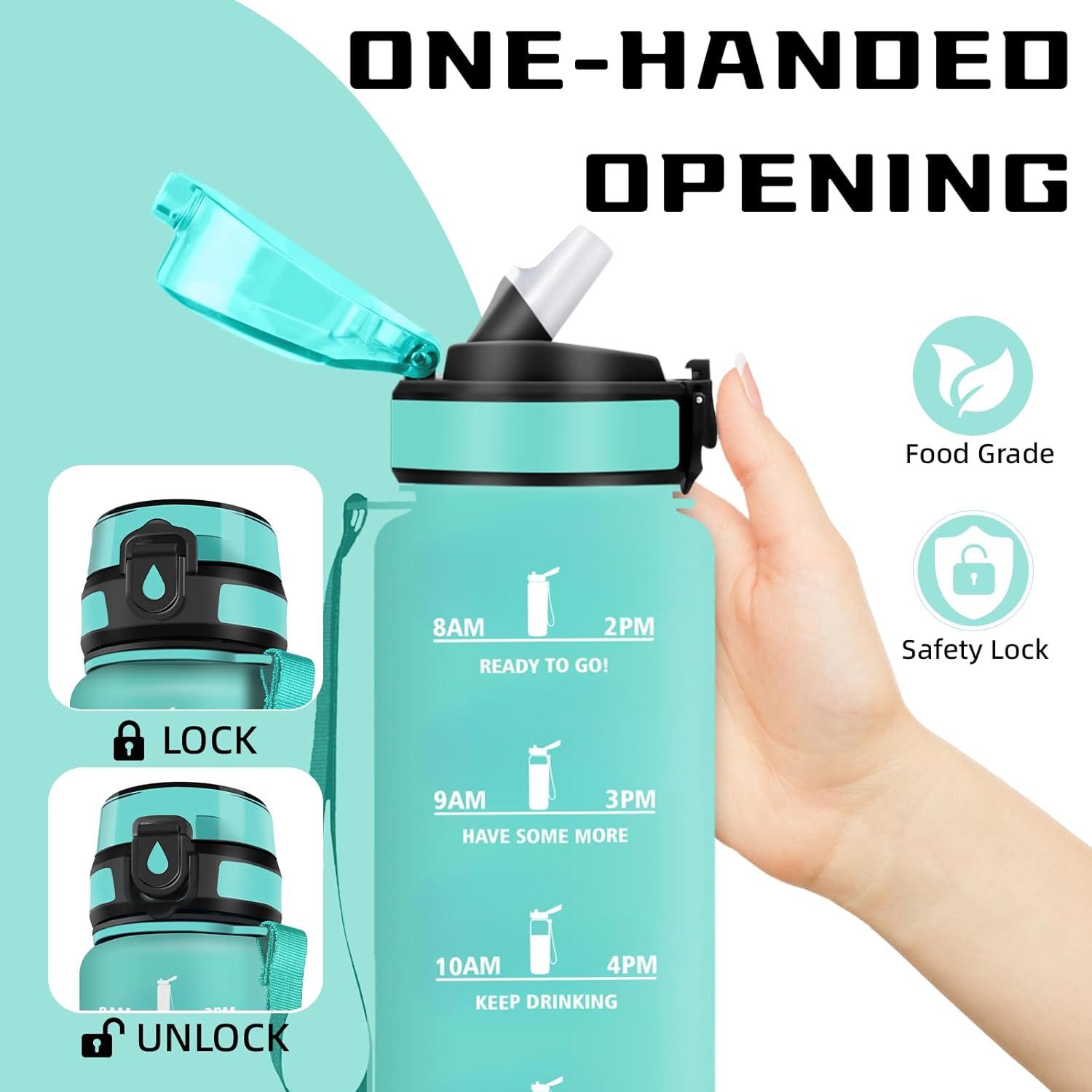 image:imageGourde Gourde 1l avec Paille Gourdes Sport anti Fuite Gourdes Gradue avec Slogan de Motivation Gourd Motivation Facile Nettoyer Bouteille deau pour Aptitude Camping RandonneVert