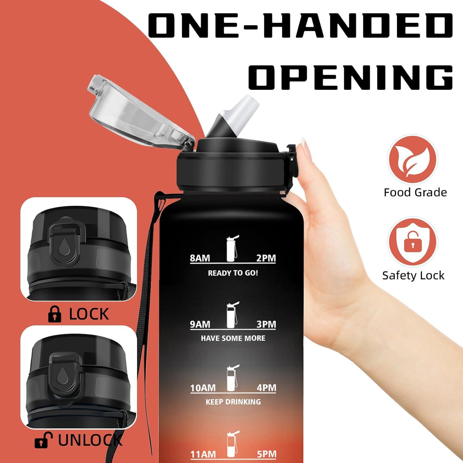 image:imageGourde Gourde 1l avec Paille Gourdes Sport anti Fuite Gourdes Gradue avec Slogan de Motivation Gourd Motivation Facile Nettoyer Bouteille deau pour Aptitude Camping RandonneNoirrouge