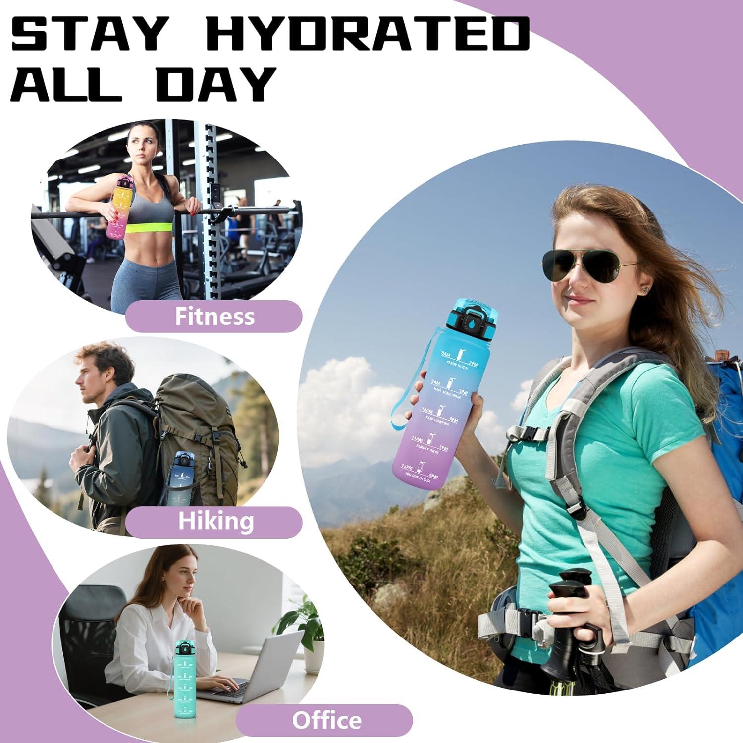 image:imageGourde Gourde 1l avec Paille Gourdes Sport anti Fuite Gourdes Gradue avec Slogan de Motivation Gourd Motivation Facile Nettoyer Bouteille deau pour Aptitude Camping RandonneBleuviolet