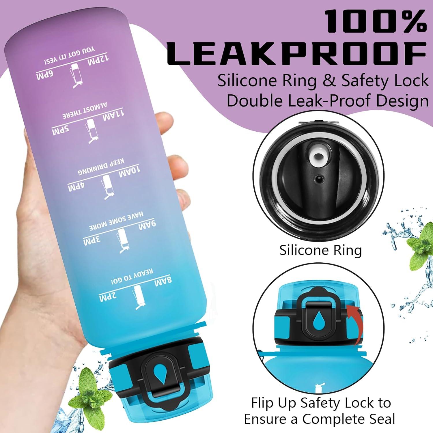 image:imageGourde Gourde 1l avec Paille Gourdes Sport anti Fuite Gourdes Gradue avec Slogan de Motivation Gourd Motivation Facile Nettoyer Bouteille deau pour Aptitude Camping RandonneBleuviolet