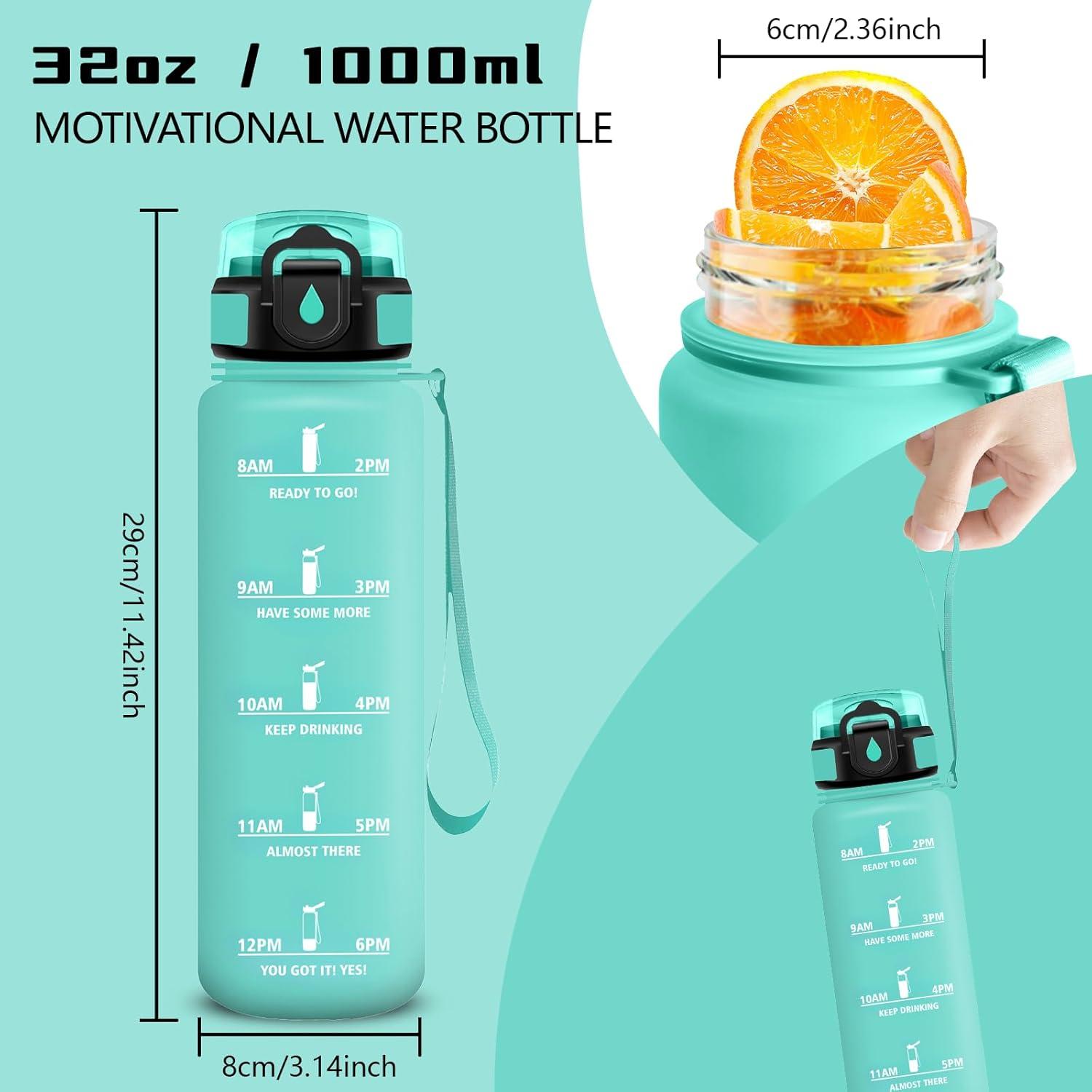 image:imageGourde Gourde 1l avec Paille Gourdes Sport anti Fuite Gourdes Gradue avec Slogan de Motivation Gourd Motivation Facile Nettoyer Bouteille deau pour Aptitude Camping RandonneVert