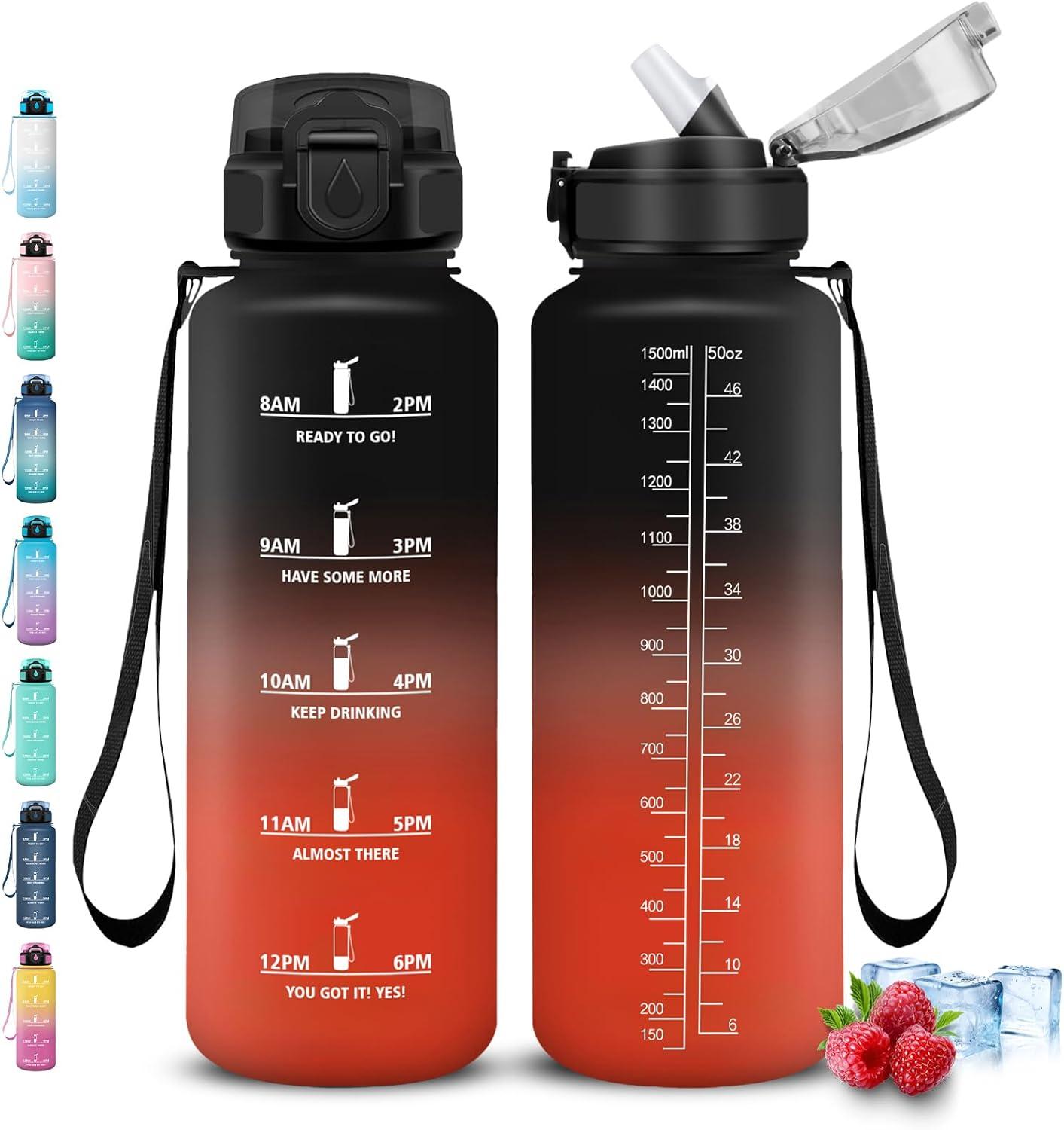 image:imageGourde Gourde 1l avec Paille Gourdes Sport anti Fuite Gourdes Gradue avec Slogan de Motivation Gourd Motivation Facile Nettoyer Bouteille deau pour Aptitude Camping RandonneNoirrouge