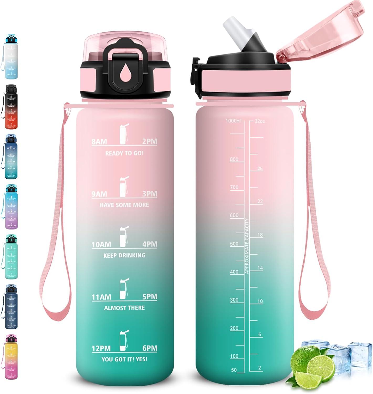 image:imageGourde Gourde 1l avec Paille Gourdes Sport anti Fuite Gourdes Gradue avec Slogan de Motivation Gourd Motivation Facile Nettoyer Bouteille deau pour Aptitude Camping RandonneRosevert