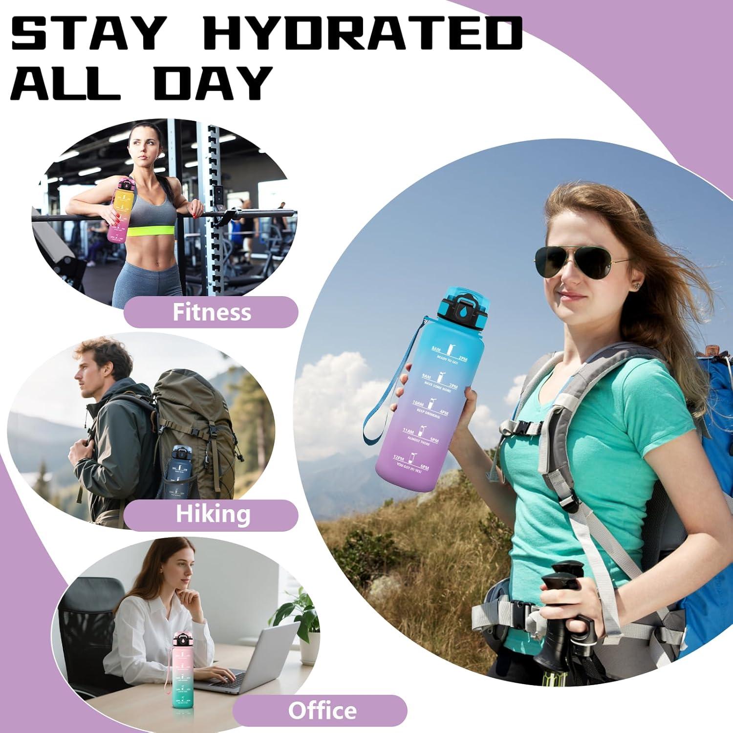 image:imageGourde Gourde 1l avec Paille Gourdes Sport anti Fuite Gourdes Gradue avec Slogan de Motivation Gourd Motivation Facile Nettoyer Bouteille deau pour Aptitude Camping RandonneBleuviolet