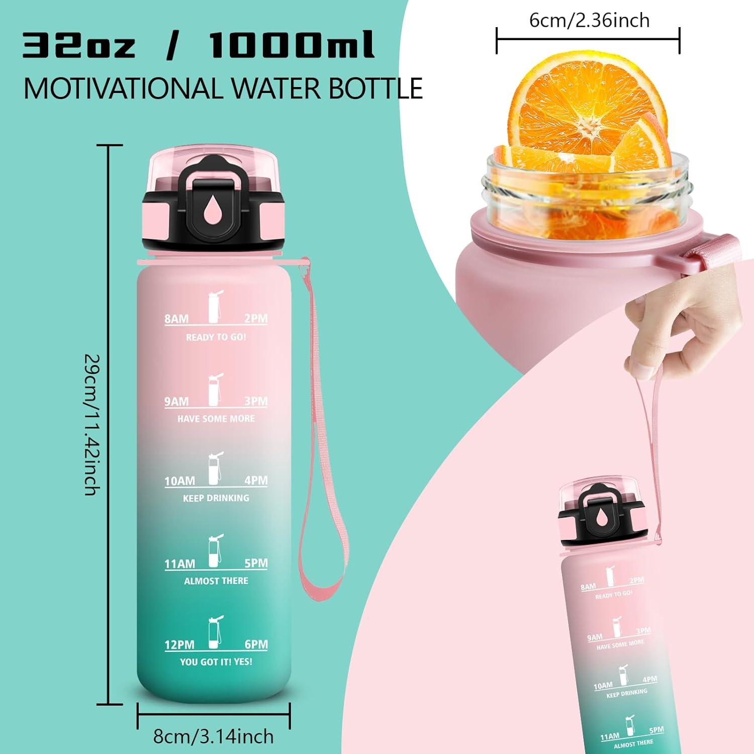 image:imageGourde Gourde 1l avec Paille Gourdes Sport anti Fuite Gourdes Gradue avec Slogan de Motivation Gourd Motivation Facile Nettoyer Bouteille deau pour Aptitude Camping RandonneRosevert
