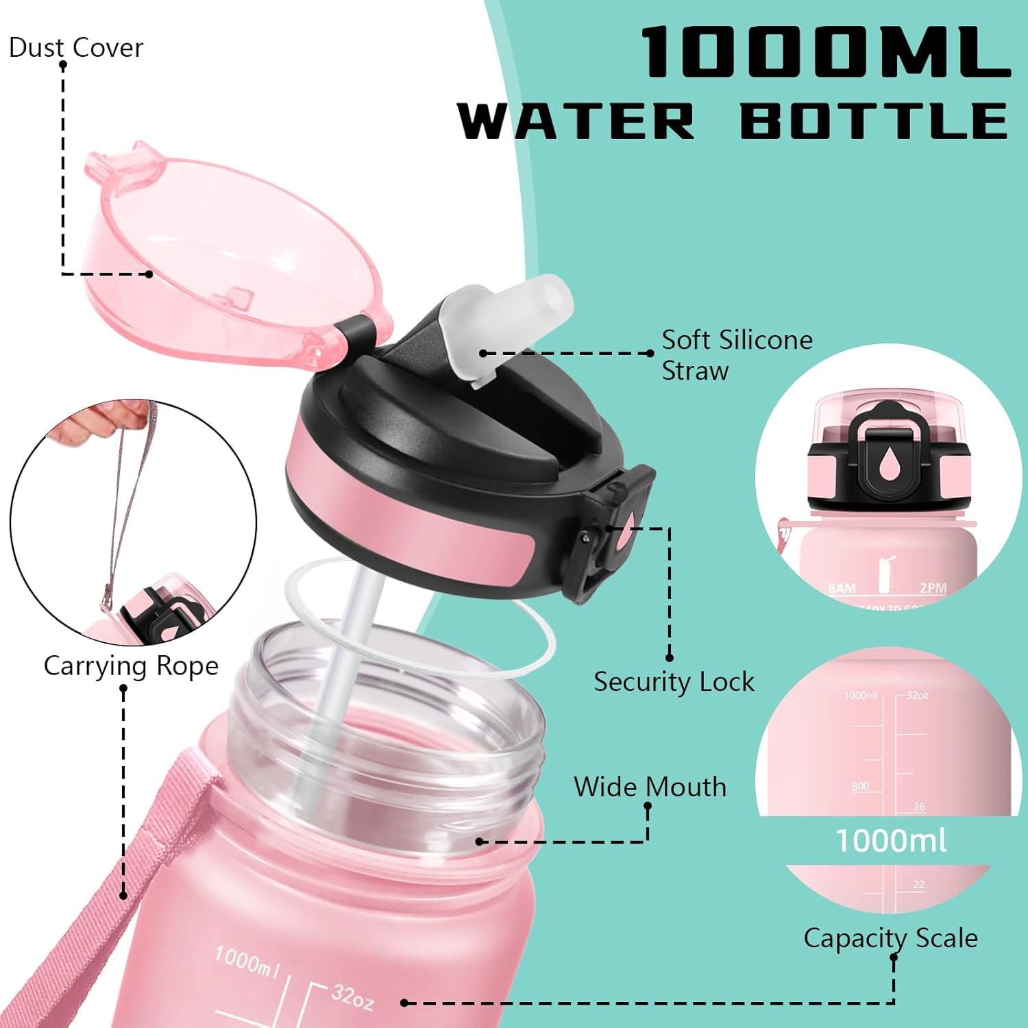 image:imageGourde Gourde 1l avec Paille Gourdes Sport anti Fuite Gourdes Gradue avec Slogan de Motivation Gourd Motivation Facile Nettoyer Bouteille deau pour Aptitude Camping RandonneRosevert