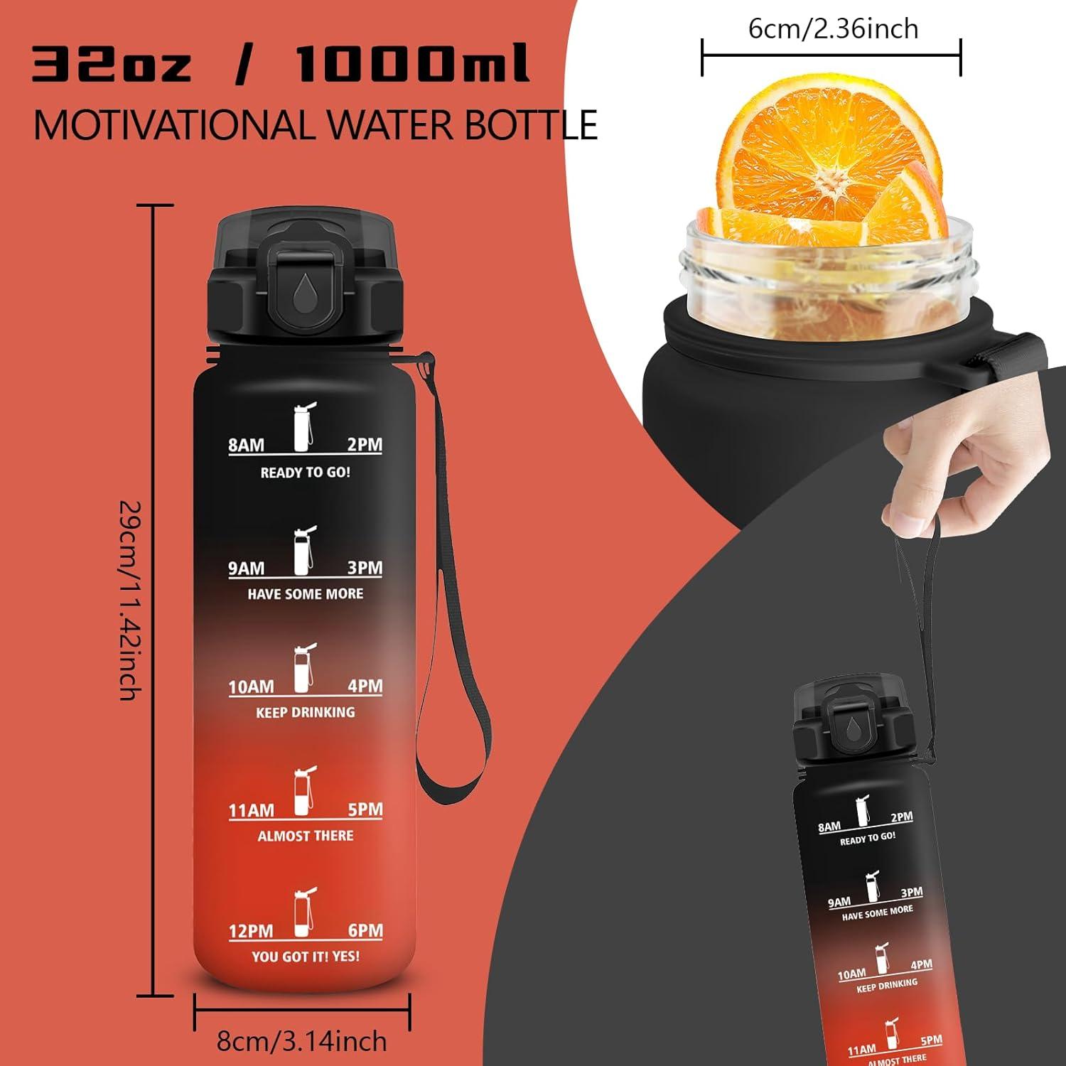 image:imageGourde Gourde 1l avec Paille Gourdes Sport anti Fuite Gourdes Gradue avec Slogan de Motivation Gourd Motivation Facile Nettoyer Bouteille deau pour Aptitude Camping RandonneNoirrouge
