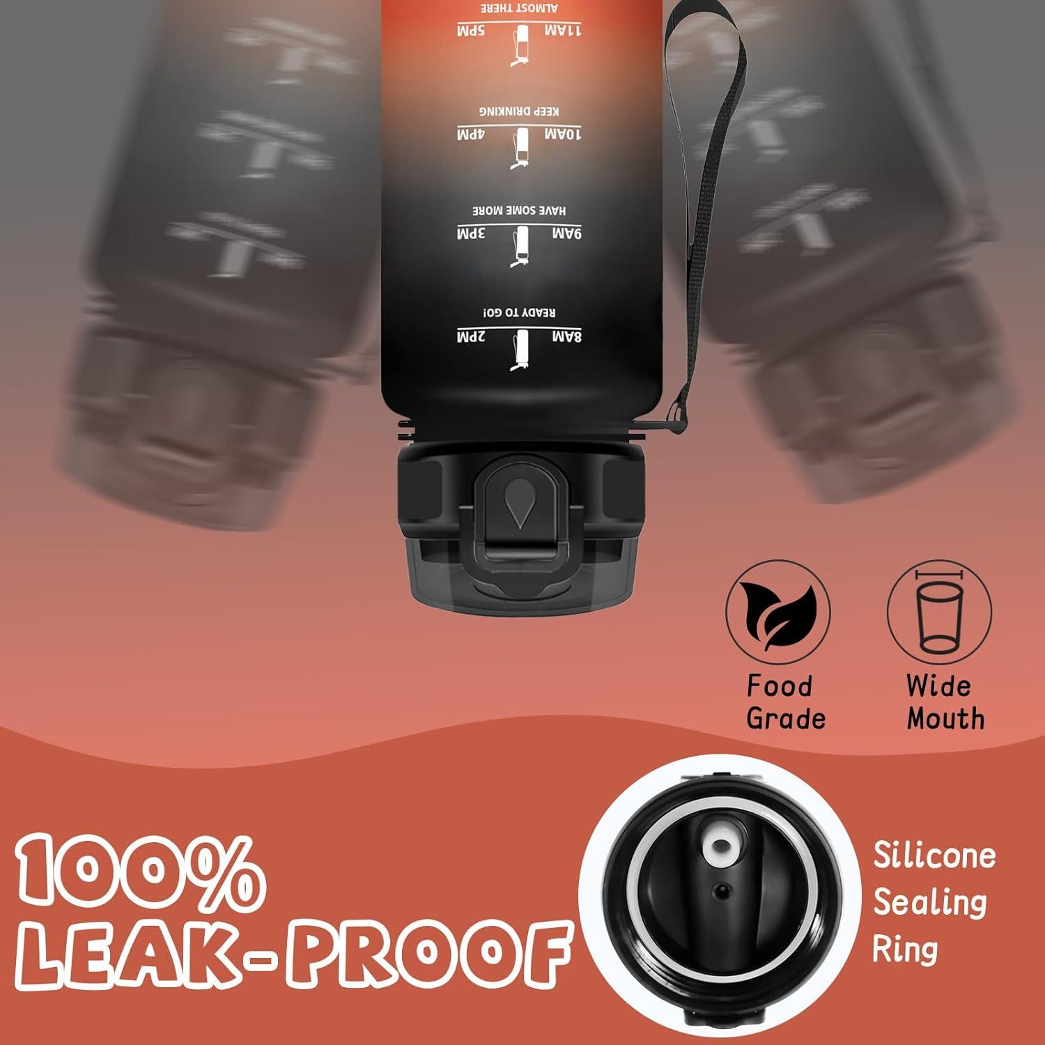 image:imageGourde Gourde 1l avec Paille Gourdes Sport anti Fuite Gourdes Gradue avec Slogan de Motivation Gourd Motivation Facile Nettoyer Bouteille deau pour Aptitude Camping RandonneNoirrouge