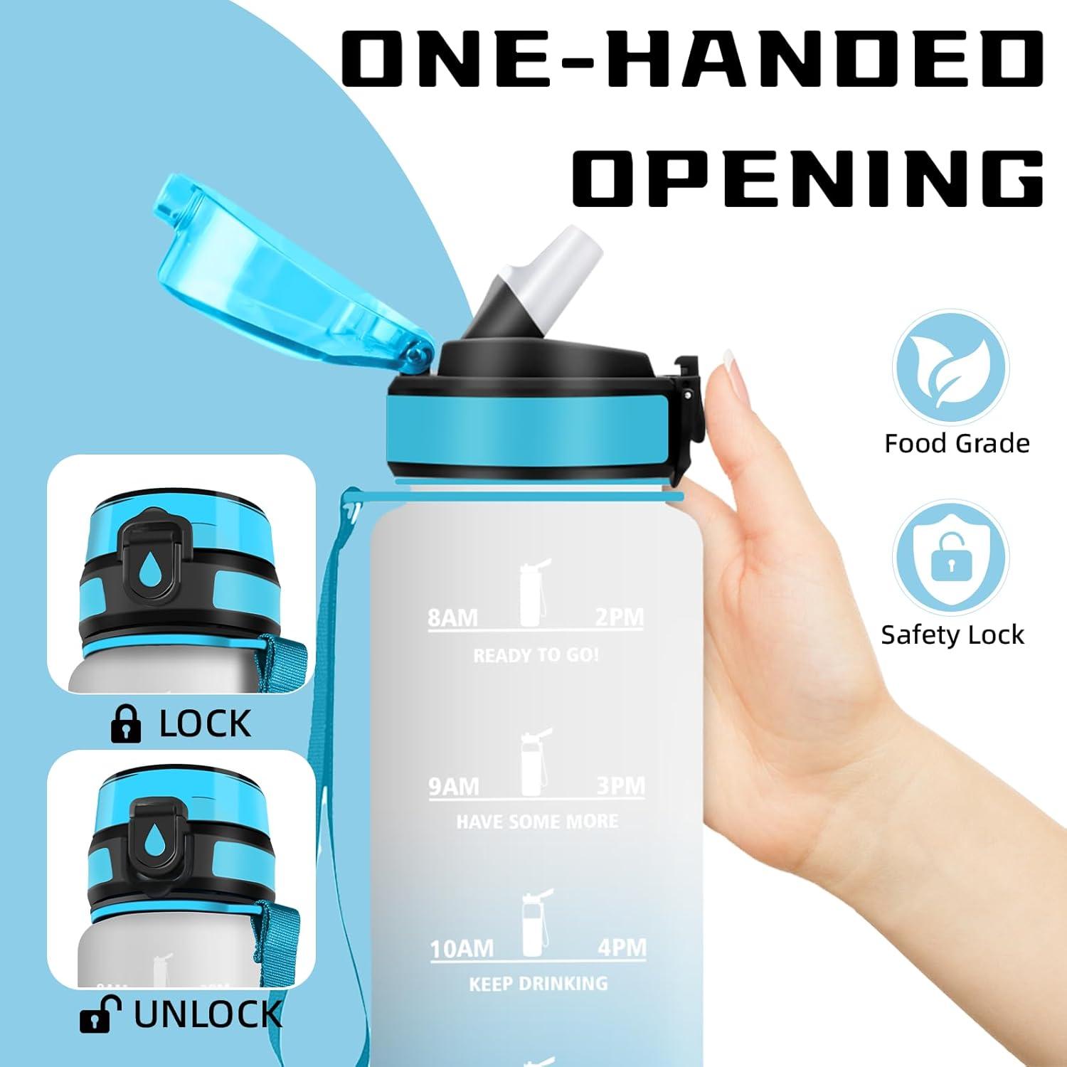 image:imageGourde Gourde 1l avec Paille Gourdes Sport anti Fuite Gourdes Gradue avec Slogan de Motivation Gourd Motivation Facile Nettoyer Bouteille deau pour Aptitude Camping RandonneBlancbleu