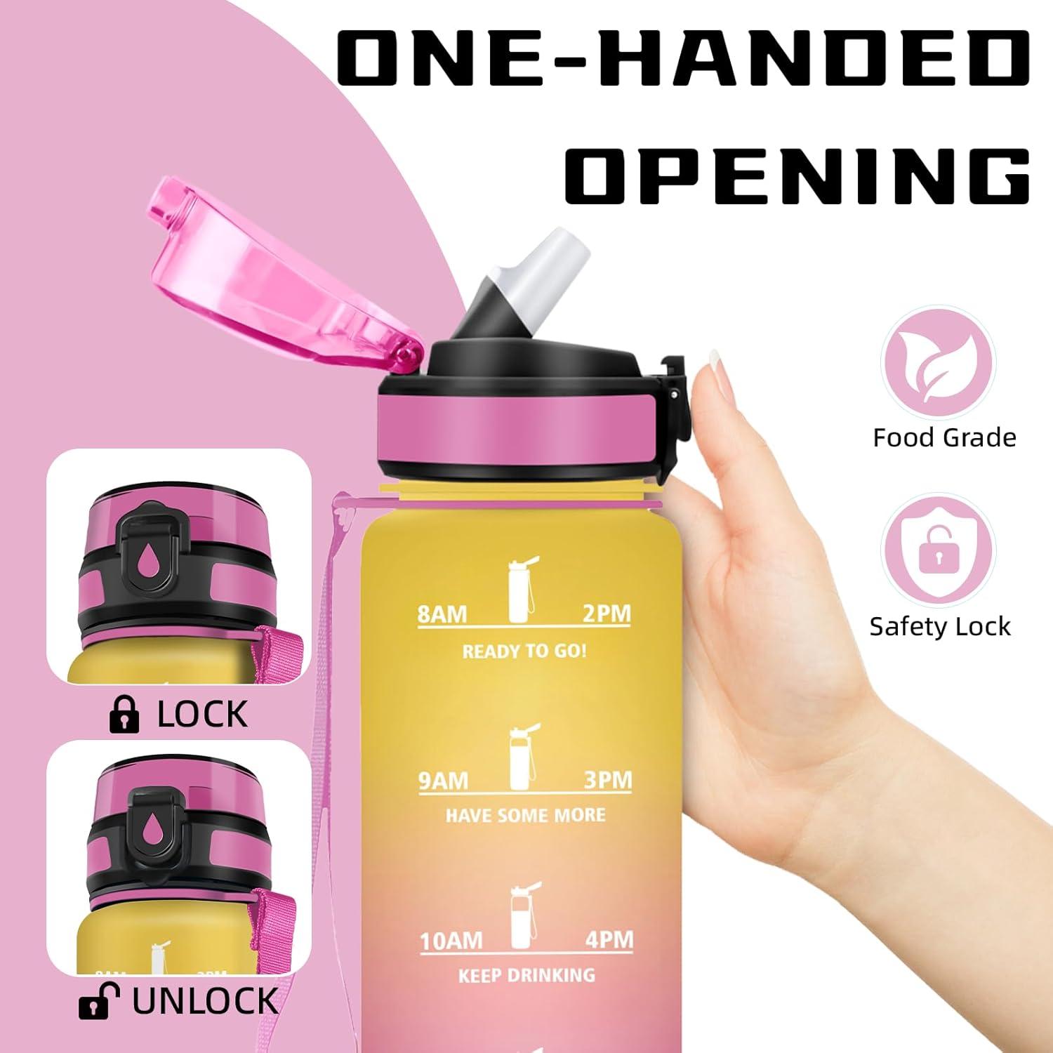 image:imageGourde Gourde 1l avec Paille Gourdes Sport anti Fuite Gourdes Gradue avec Slogan de Motivation Gourd Motivation Facile Nettoyer Bouteille deau pour Aptitude Camping RandonneJaunerose