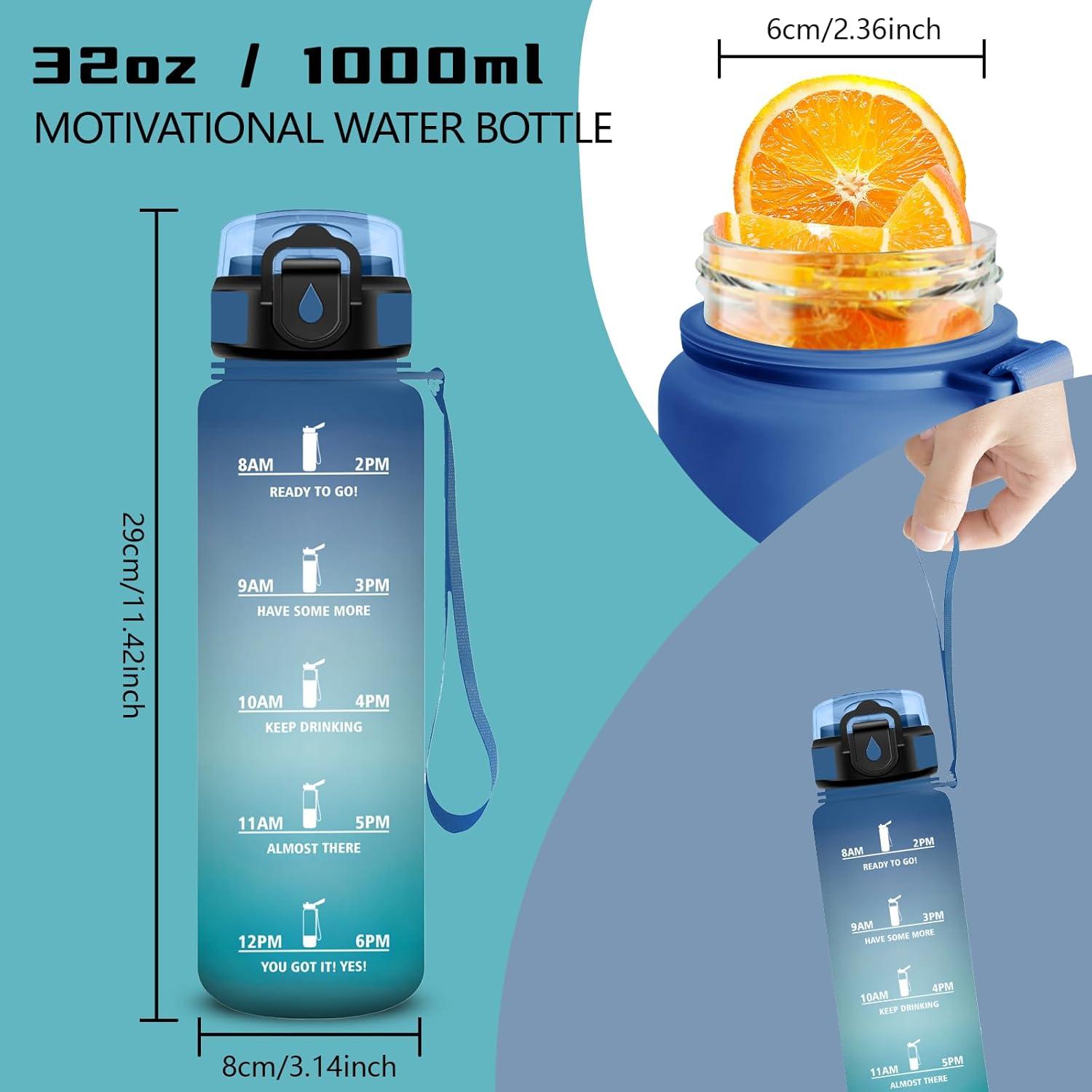 image:imageGourde Gourde 1l avec Paille Gourdes Sport anti Fuite Gourdes Gradue avec Slogan de Motivation Gourd Motivation Facile Nettoyer Bouteille deau pour Aptitude Camping RandonneBleuvert