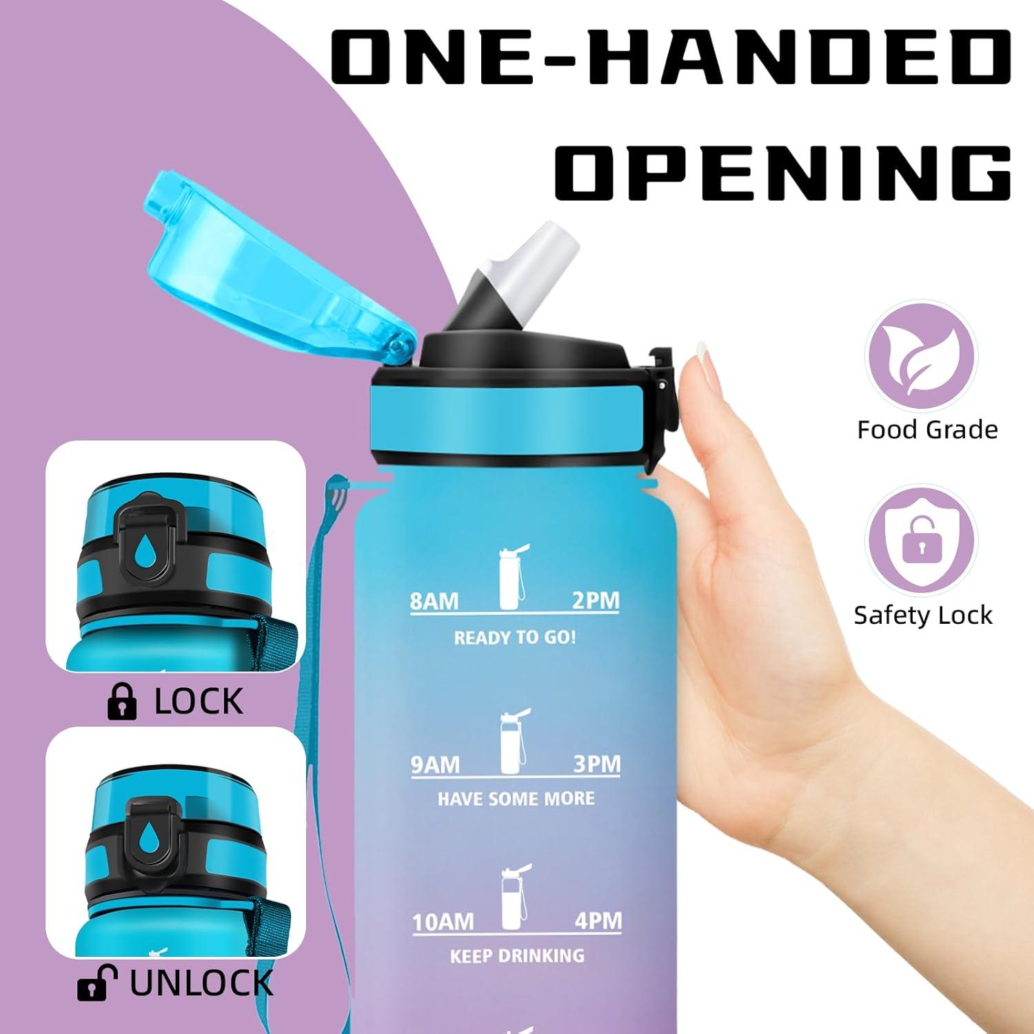 image:imageGourde Gourde 1l avec Paille Gourdes Sport anti Fuite Gourdes Gradue avec Slogan de Motivation Gourd Motivation Facile Nettoyer Bouteille deau pour Aptitude Camping RandonneBleuviolet