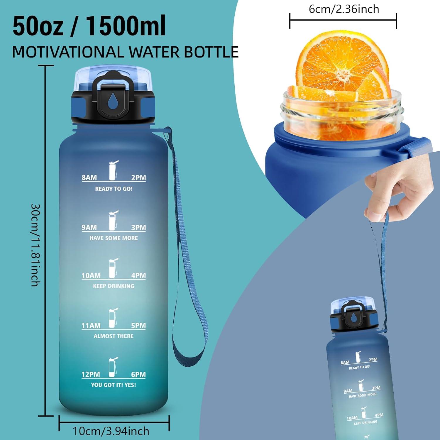 image:imageGourde Gourde 1l avec Paille Gourdes Sport anti Fuite Gourdes Gradue avec Slogan de Motivation Gourd Motivation Facile Nettoyer Bouteille deau pour Aptitude Camping RandonneBleuvert