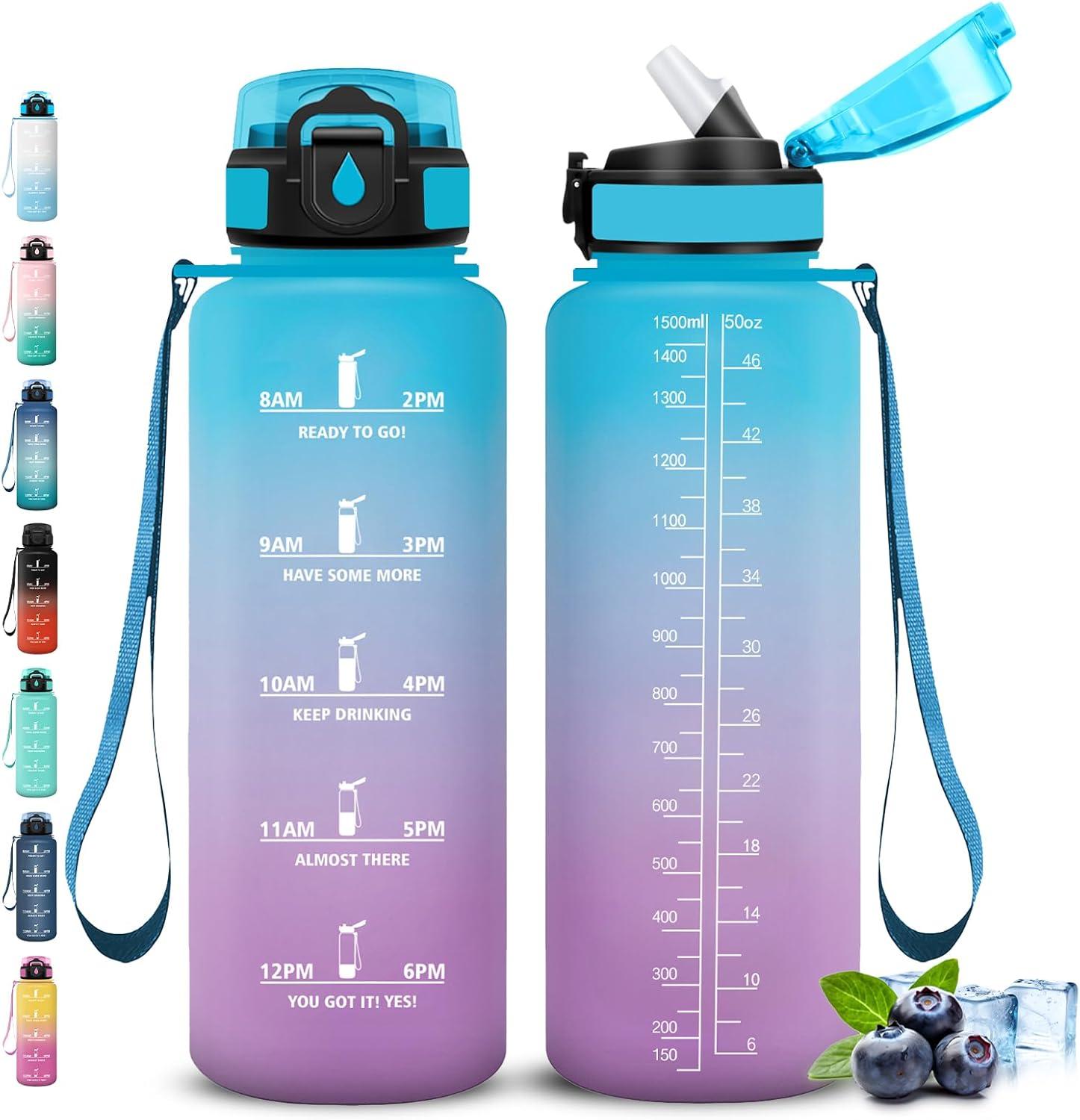 image:imageGourde Gourde 1l avec Paille Gourdes Sport anti Fuite Gourdes Gradue avec Slogan de Motivation Gourd Motivation Facile Nettoyer Bouteille deau pour Aptitude Camping RandonneBleuviolet