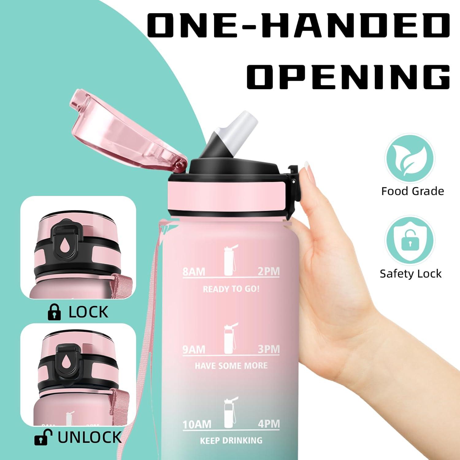 image:imageGourde Gourde 1l avec Paille Gourdes Sport anti Fuite Gourdes Gradue avec Slogan de Motivation Gourd Motivation Facile Nettoyer Bouteille deau pour Aptitude Camping RandonneRosevert