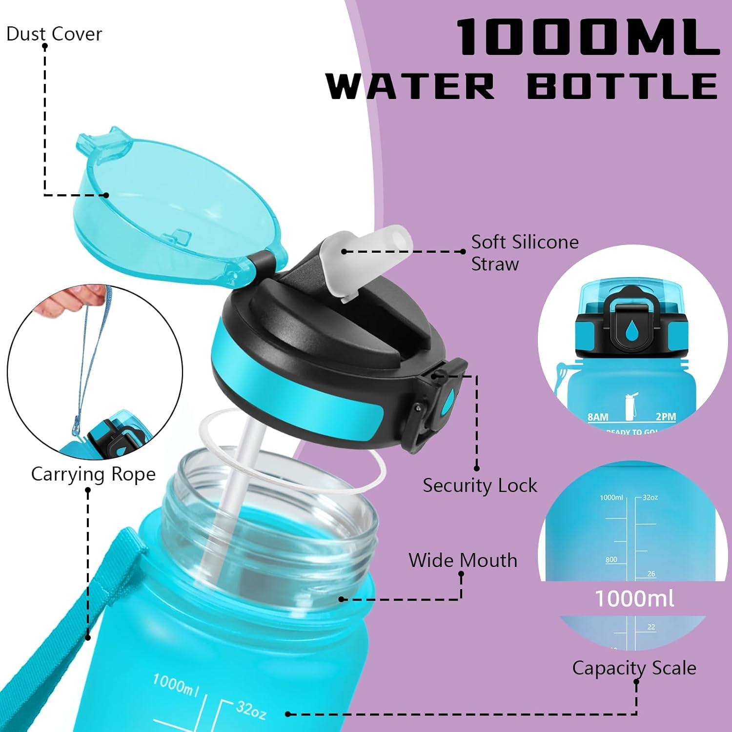 image:imageGourde Gourde 1l avec Paille Gourdes Sport anti Fuite Gourdes Gradue avec Slogan de Motivation Gourd Motivation Facile Nettoyer Bouteille deau pour Aptitude Camping RandonneBleuviolet