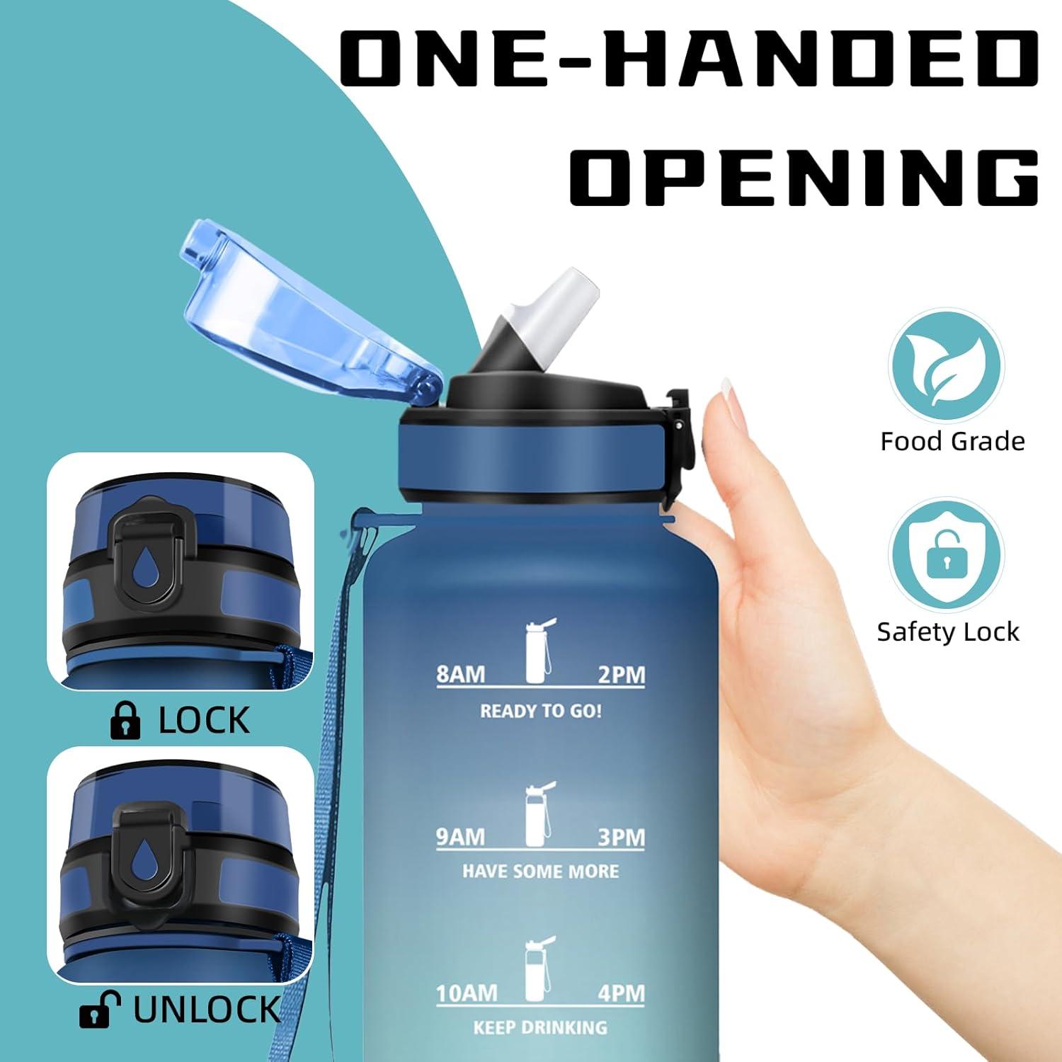 image:imageGourde Gourde 1l avec Paille Gourdes Sport anti Fuite Gourdes Gradue avec Slogan de Motivation Gourd Motivation Facile Nettoyer Bouteille deau pour Aptitude Camping RandonneBleuvert