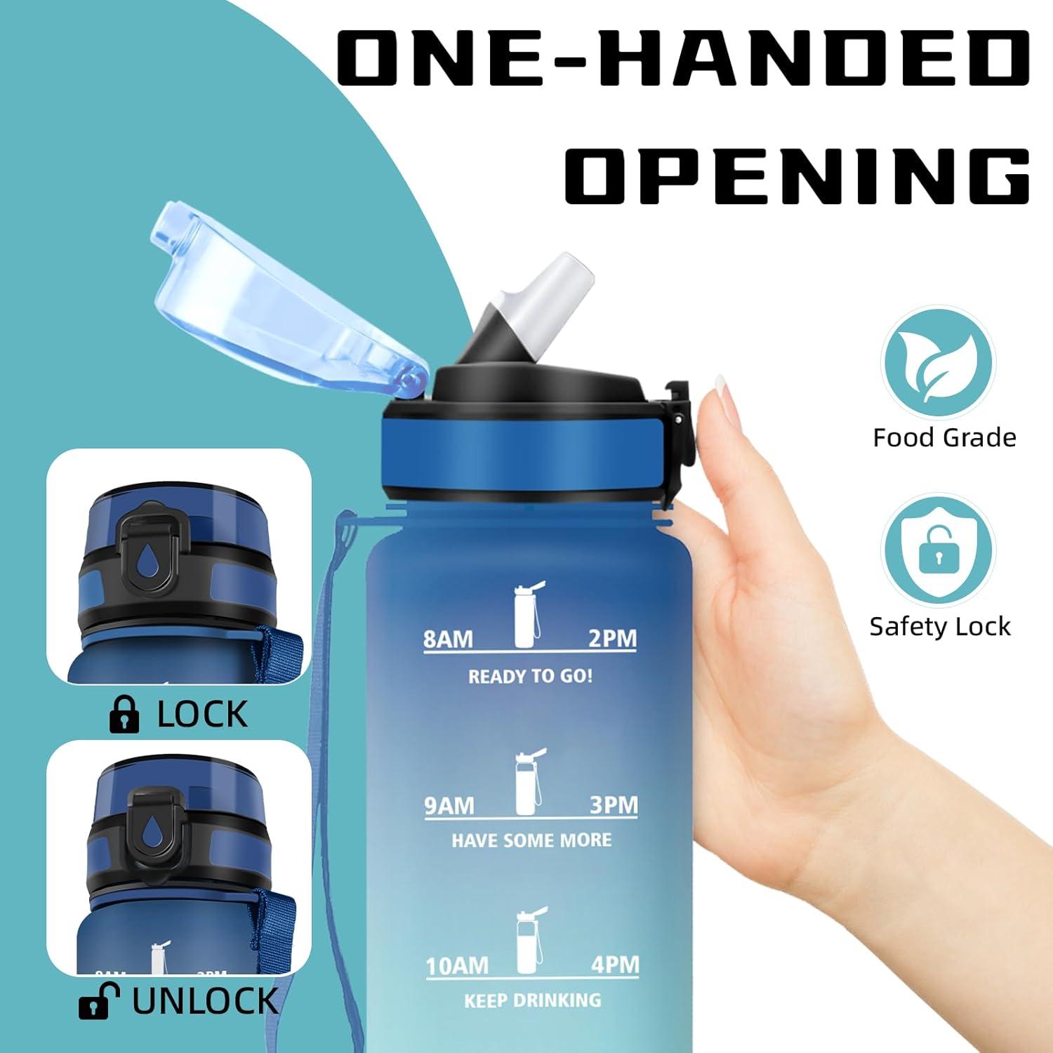 image:imageGourde Gourde 1l avec Paille Gourdes Sport anti Fuite Gourdes Gradue avec Slogan de Motivation Gourd Motivation Facile Nettoyer Bouteille deau pour Aptitude Camping RandonneBleuvert
