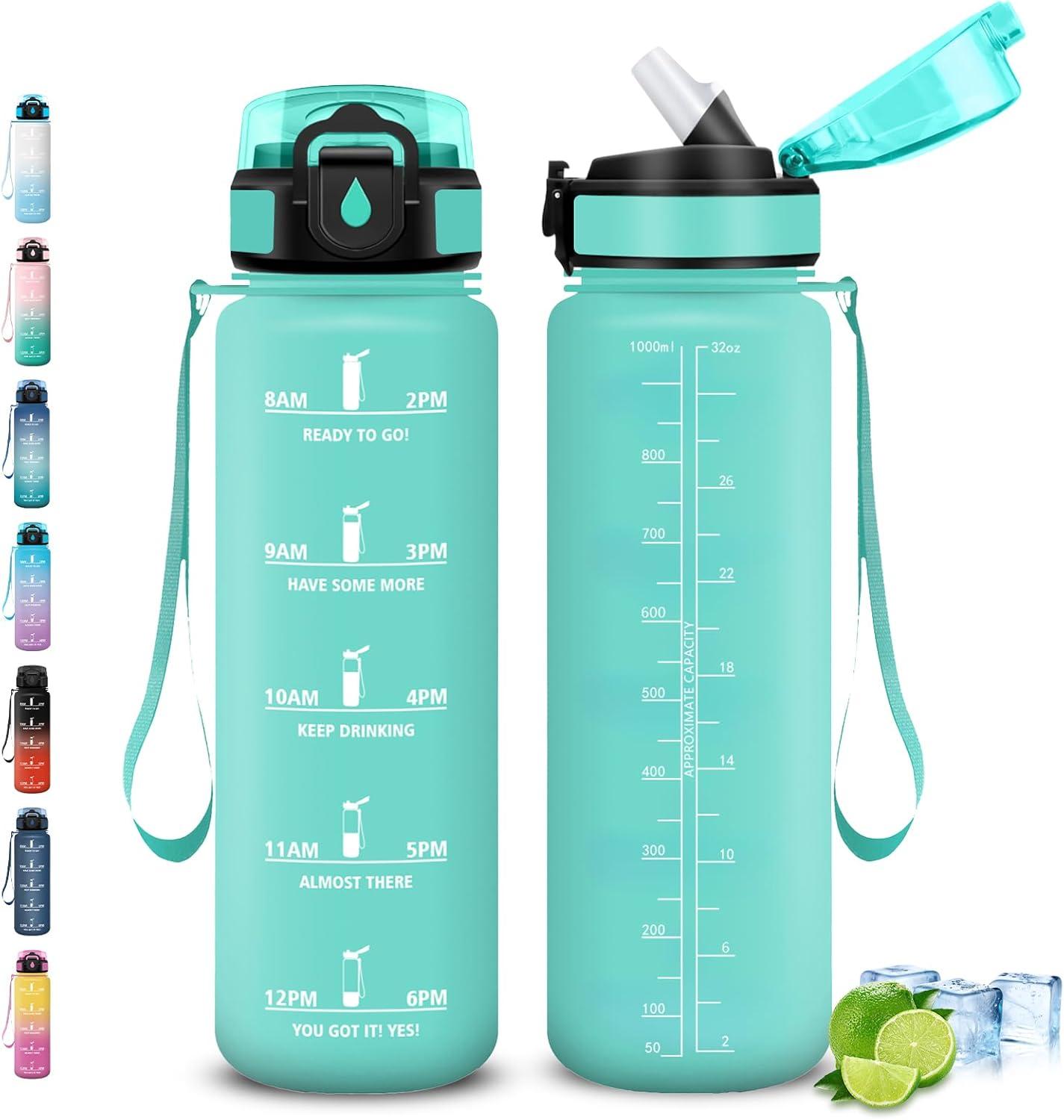 image:imageGourde Gourde 1l avec Paille Gourdes Sport anti Fuite Gourdes Gradue avec Slogan de Motivation Gourd Motivation Facile Nettoyer Bouteille deau pour Aptitude Camping RandonneVert