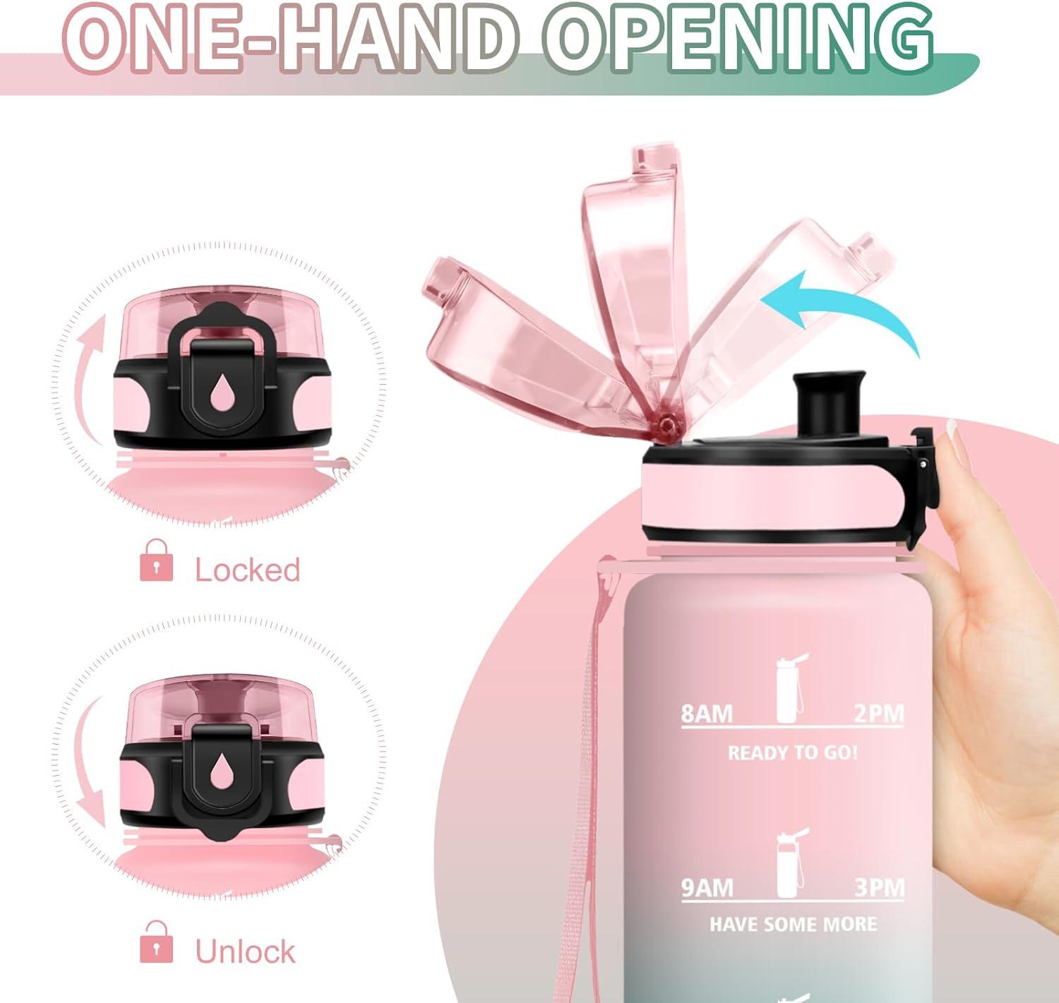 image:imageGourde Sport 1L Gourde Gym sans BPA tanche et Rutilisable Bouteille deau avec Marqueur de Temps et Filtre Gourdes pour Enfant Adulte Garon Fille lcole Camping Gym Sport Yoga17oz500ml Rose Cyan