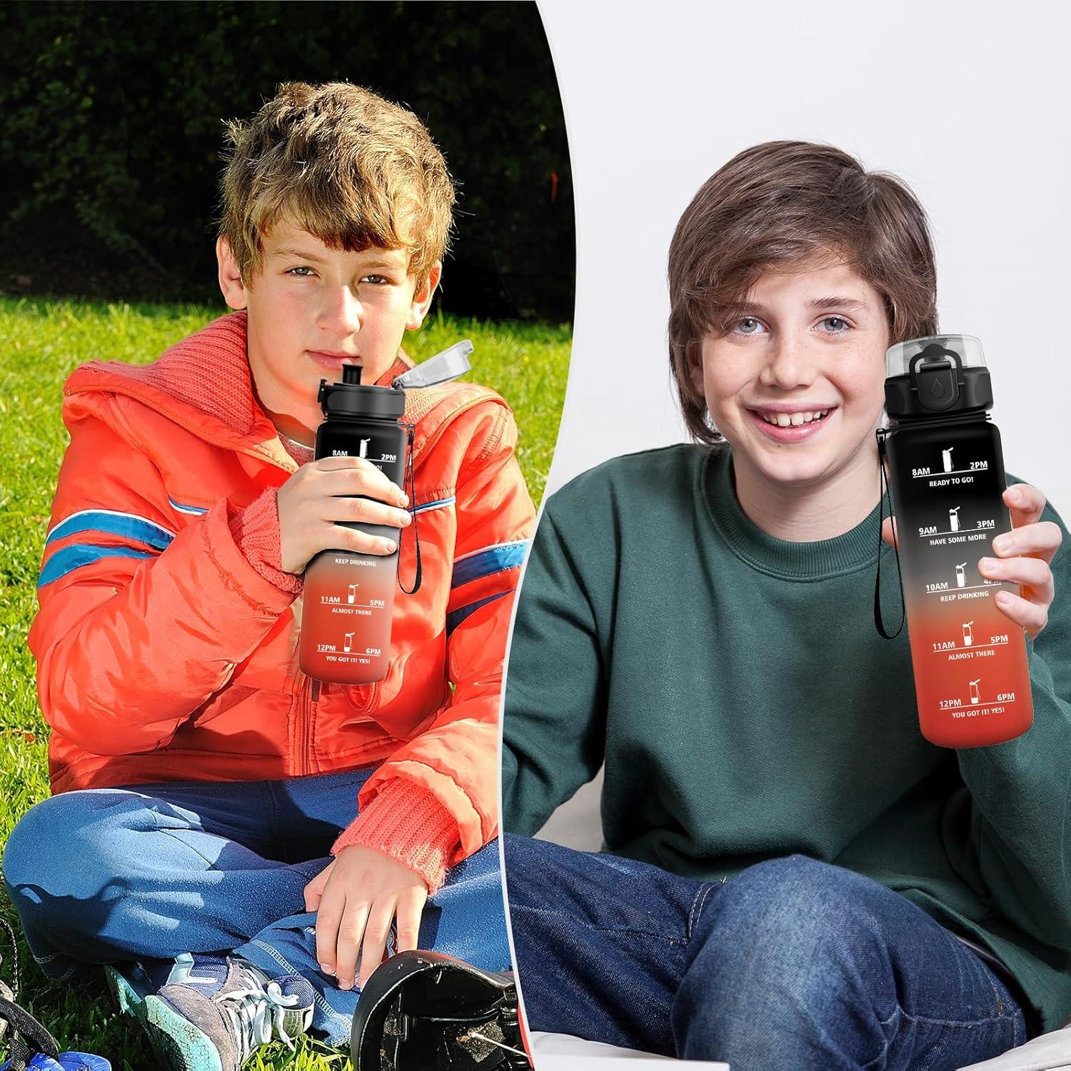 image:imageGourde Sport 1L Gourde Gym sans BPA tanche et Rutilisable Bouteille deau avec Marqueur de Temps et Filtre Gourdes pour Enfant Adulte Garon Fille lcole Camping Gym Sport Yoga17oz500ml Noir Rouge