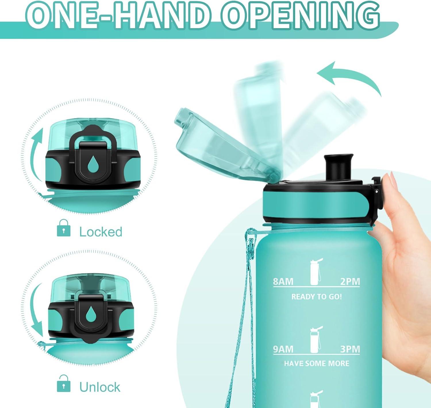 image:imageGourde Sport 1L Gourde Gym sans BPA tanche et Rutilisable Bouteille deau avec Marqueur de Temps et Filtre Gourdes pour Enfant Adulte Garon Fille lcole Camping Gym Sport Yoga17oz500ml Mat Bleuvert