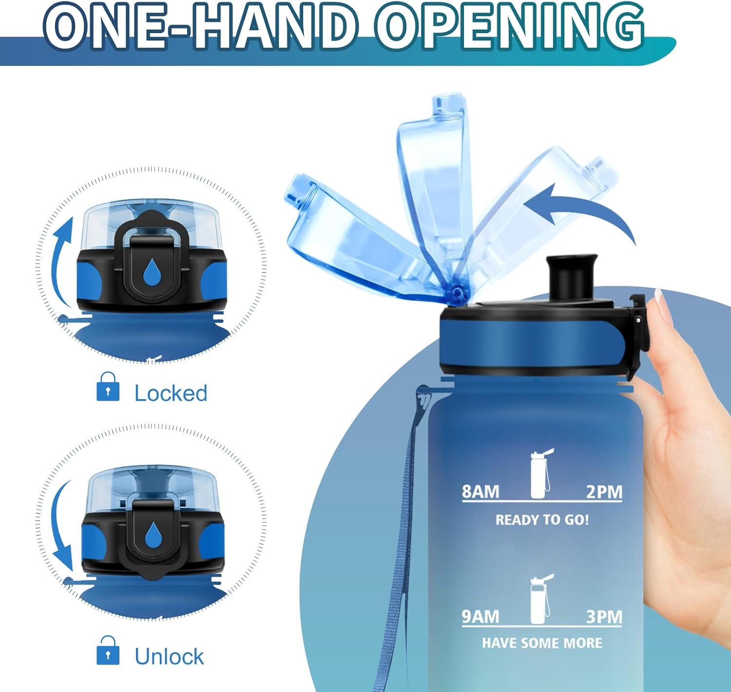 image:imageGourde Sport 1L Gourde Gym sans BPA tanche et Rutilisable Bouteille deau avec Marqueur de Temps et Filtre Gourdes pour Enfant Adulte Garon Fille lcole Camping Gym Sport Yoga32oz1000ml Bleu Vert
