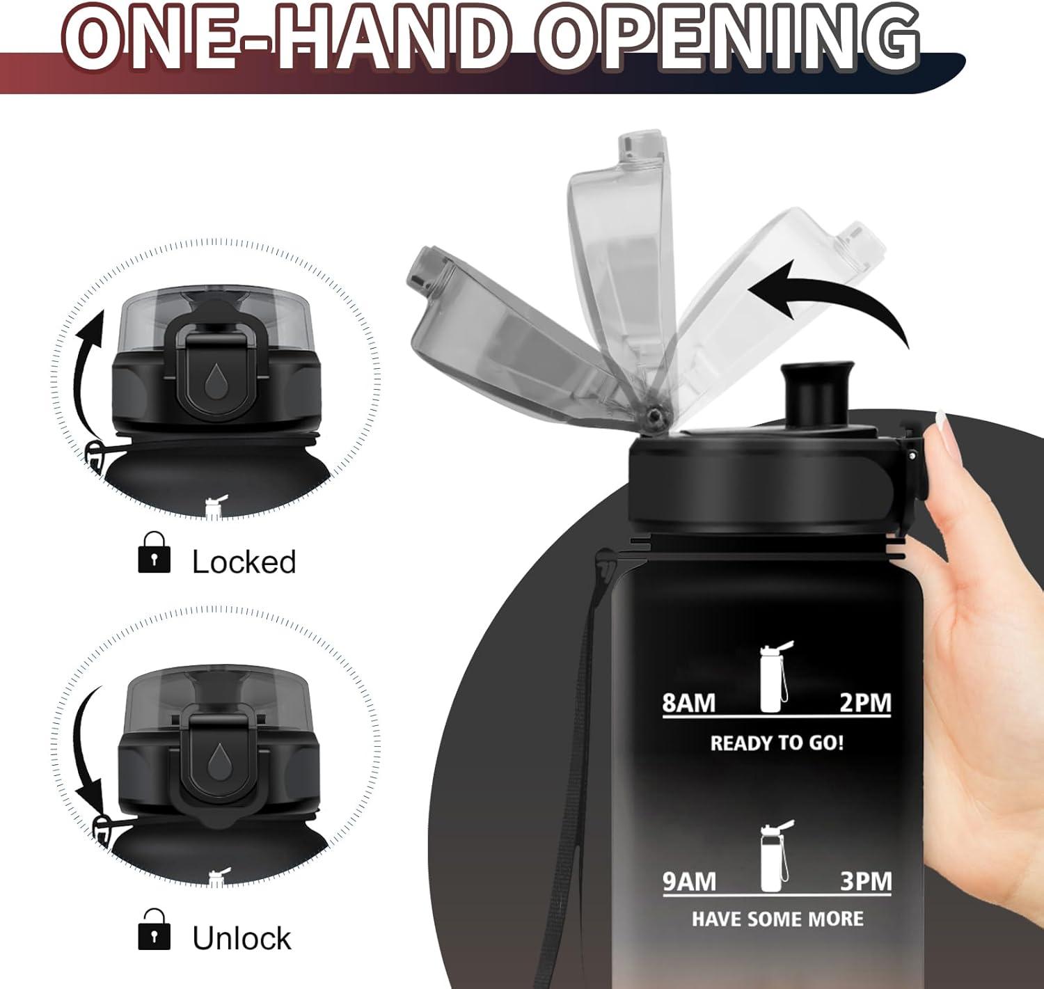 image:imageGourde Sport 1L Gourde Gym sans BPA tanche et Rutilisable Bouteille deau avec Marqueur de Temps et Filtre Gourdes pour Enfant Adulte Garon Fille lcole Camping Gym Sport Yoga32oz1000ml Noir Rouge