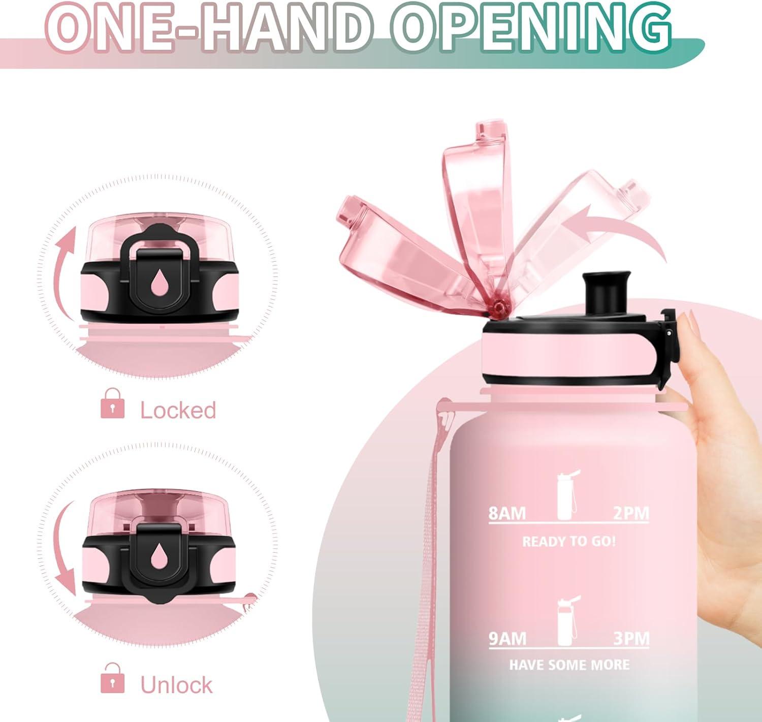 image:imageGourde Sport 1L Gourde Gym sans BPA tanche et Rutilisable Bouteille deau avec Marqueur de Temps et Filtre Gourdes pour Enfant Adulte Garon Fille lcole Camping Gym Sport Yoga50oz1500ml Rose Cyan