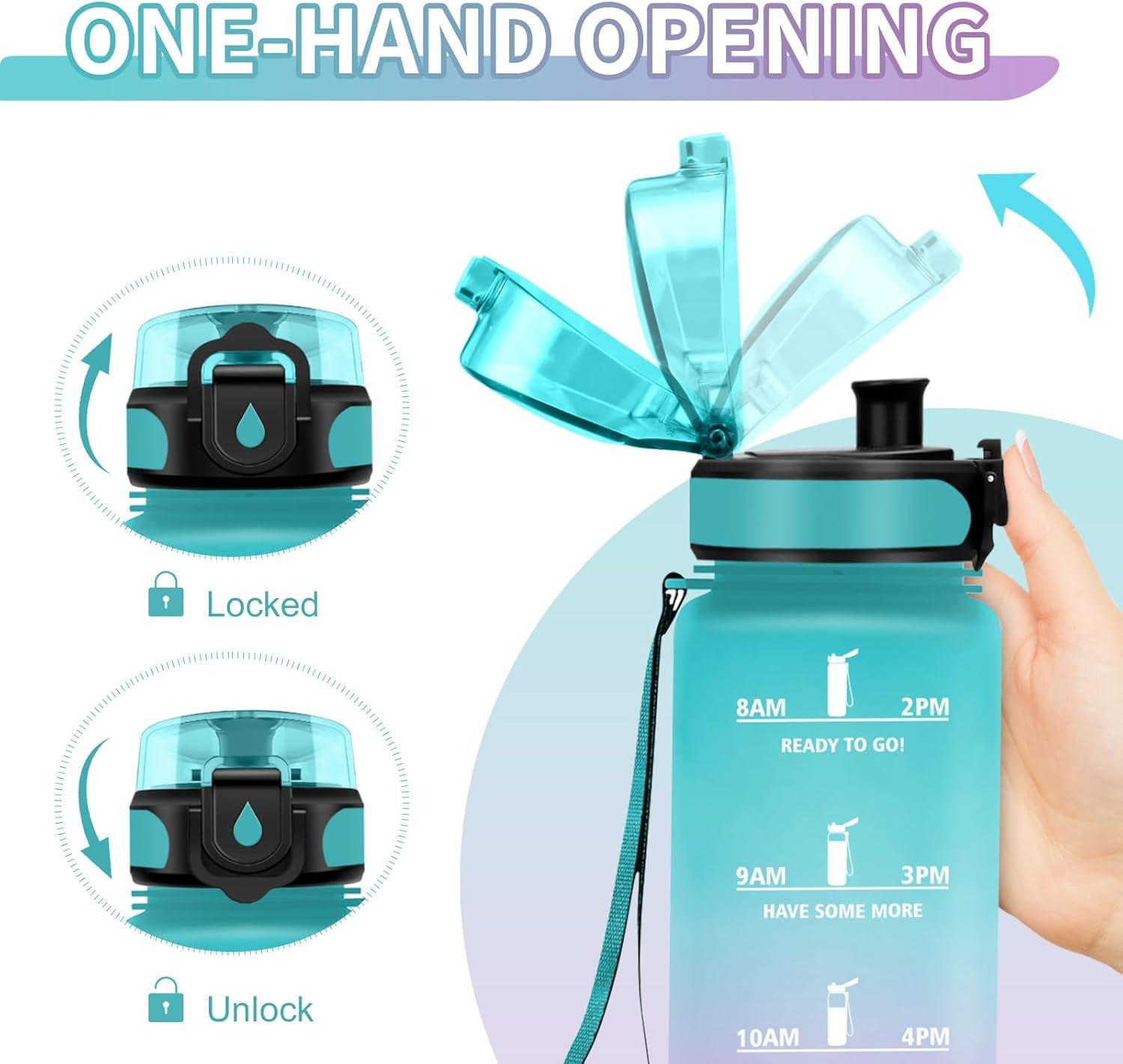image:imageGourde Sport 1L Gourde Gym sans BPA tanche et Rutilisable Bouteille deau avec Marqueur de Temps et Filtre Gourdes pour Enfant Adulte Garon Fille lcole Camping Gym Sport Yoga32oz1000ml Vert Rose Clair