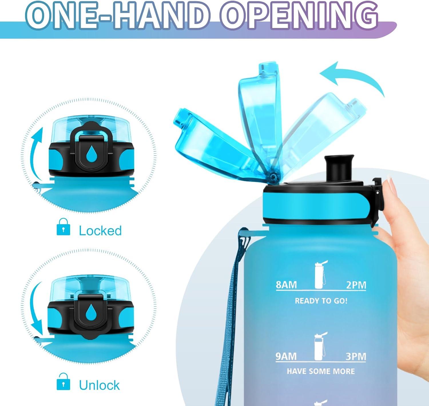 image:imageGourde Sport 1L Gourde Gym sans BPA tanche et Rutilisable Bouteille deau avec Marqueur de Temps et Filtre Gourdes pour Enfant Adulte Garon Fille lcole Camping Gym Sport Yoga50oz1500ml Bleu Lilas