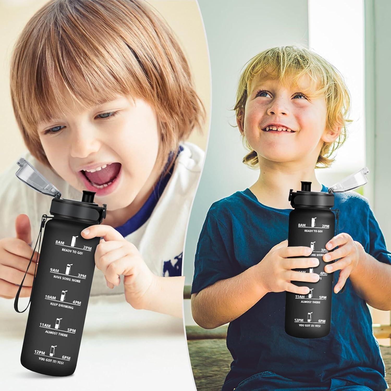 image:imageGourde Sport 1L Gourde Gym sans BPA tanche et Rutilisable Bouteille deau avec Marqueur de Temps et Filtre Gourdes pour Enfant Adulte Garon Fille lcole Camping Gym Sport Yoga17oz500ml Mat Noir