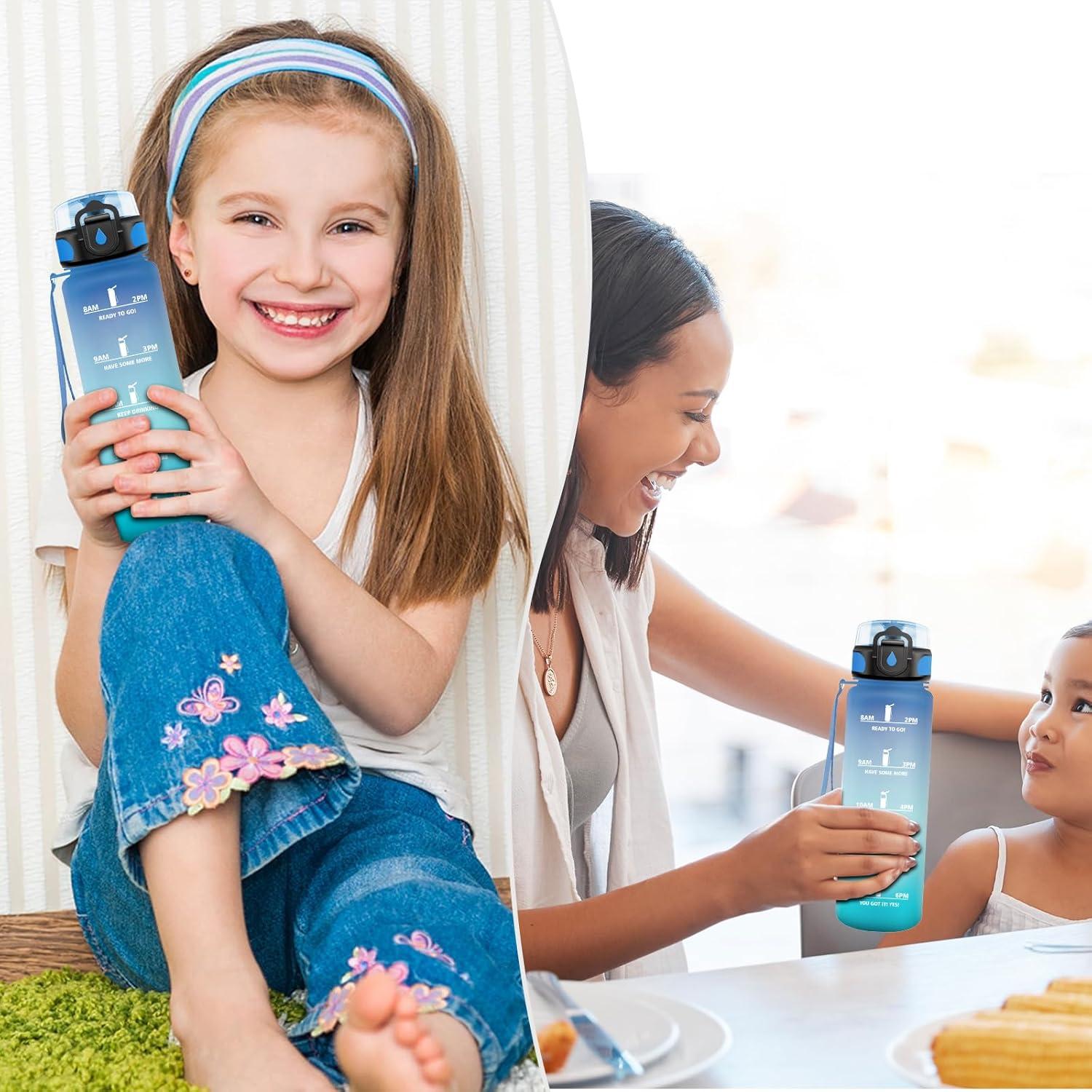 image:imageGourde Sport 1L Gourde Gym sans BPA tanche et Rutilisable Bouteille deau avec Marqueur de Temps et Filtre Gourdes pour Enfant Adulte Garon Fille lcole Camping Gym Sport Yoga17oz500ml Bleu Vert