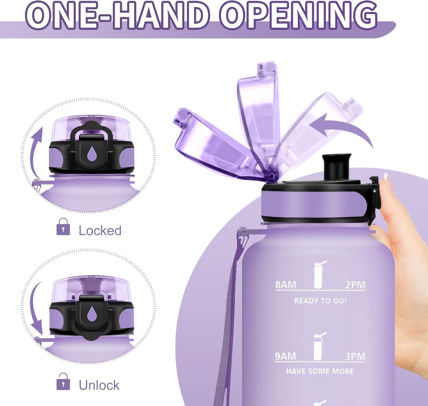 image:imageGourde Sport 1L Gourde Gym sans BPA tanche et Rutilisable Bouteille deau avec Marqueur de Temps et Filtre Gourdes pour Enfant Adulte Garon Fille lcole Camping Gym Sport Yoga50oz1500ml Mat Violet Clair