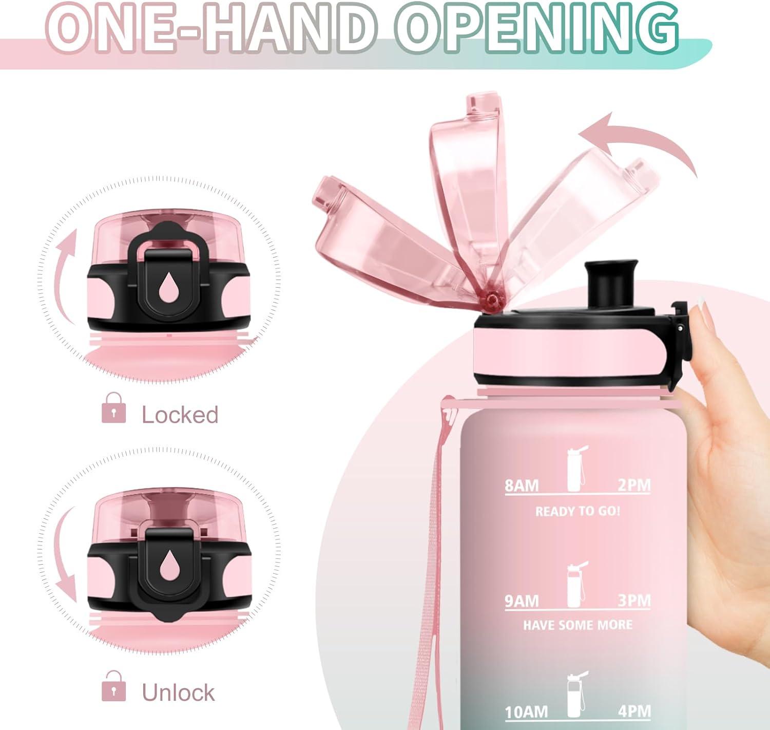 image:imageGourde Sport 1L Gourde Gym sans BPA tanche et Rutilisable Bouteille deau avec Marqueur de Temps et Filtre Gourdes pour Enfant Adulte Garon Fille lcole Camping Gym Sport Yoga32oz1000ml Rose Cyan