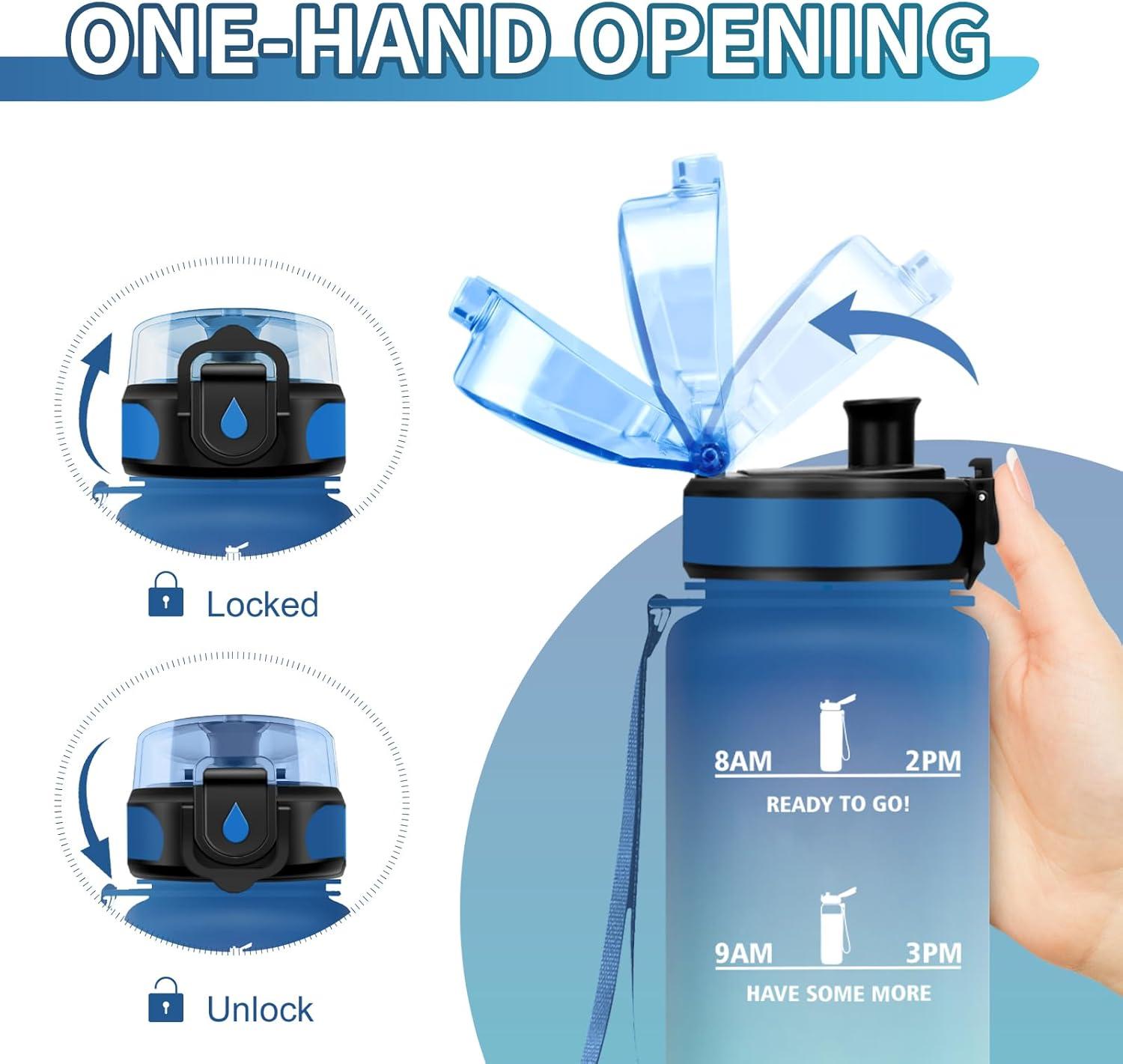 image:imageGourde Sport 1L Gourde Gym sans BPA tanche et Rutilisable Bouteille deau avec Marqueur de Temps et Filtre Gourdes pour Enfant Adulte Garon Fille lcole Camping Gym Sport Yoga17oz500ml Bleu Vert