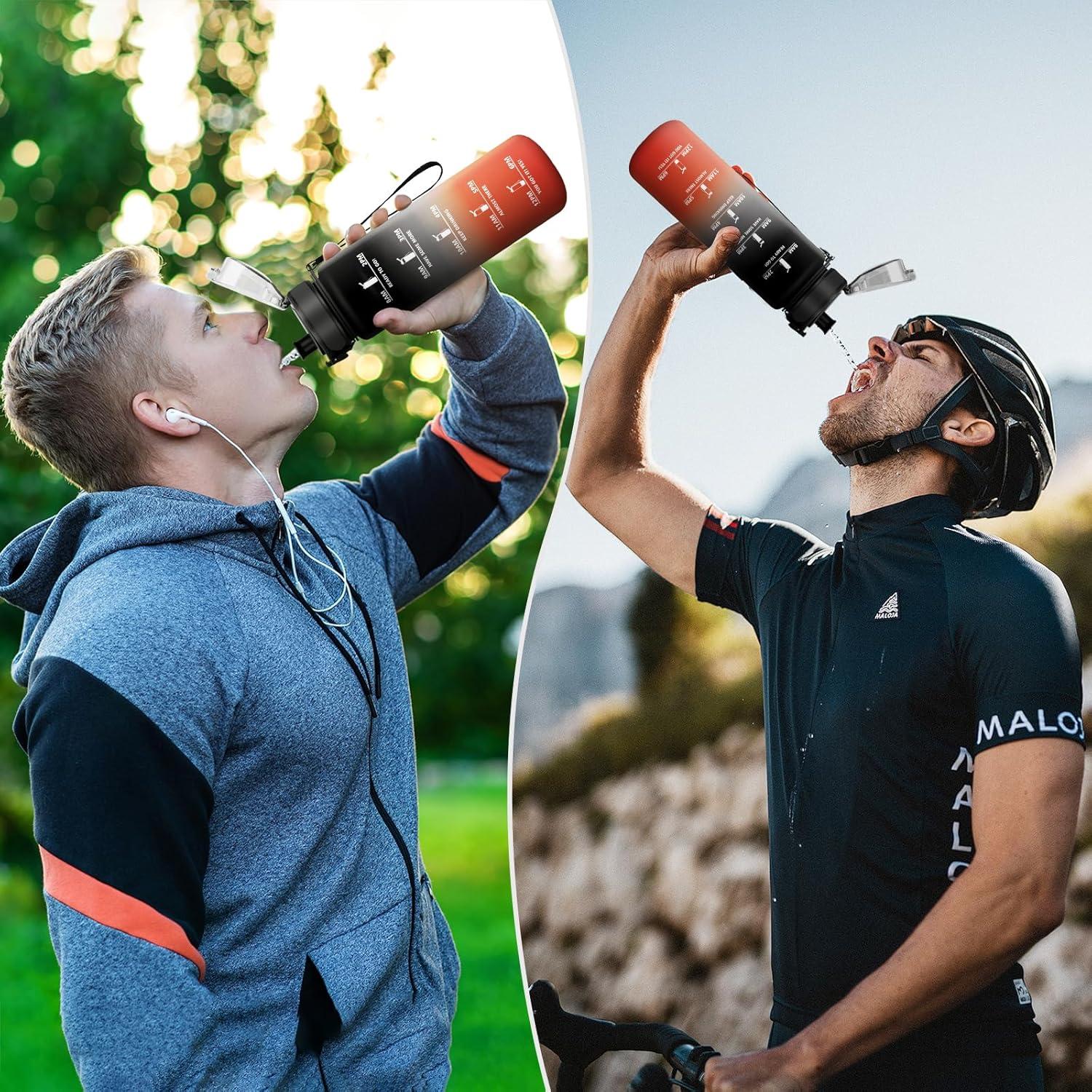 image:imageGourde Sport 1L Gourde Gym sans BPA tanche et Rutilisable Bouteille deau avec Marqueur de Temps et Filtre Gourdes pour Enfant Adulte Garon Fille lcole Camping Gym Sport Yoga32oz1000ml Noir Rouge